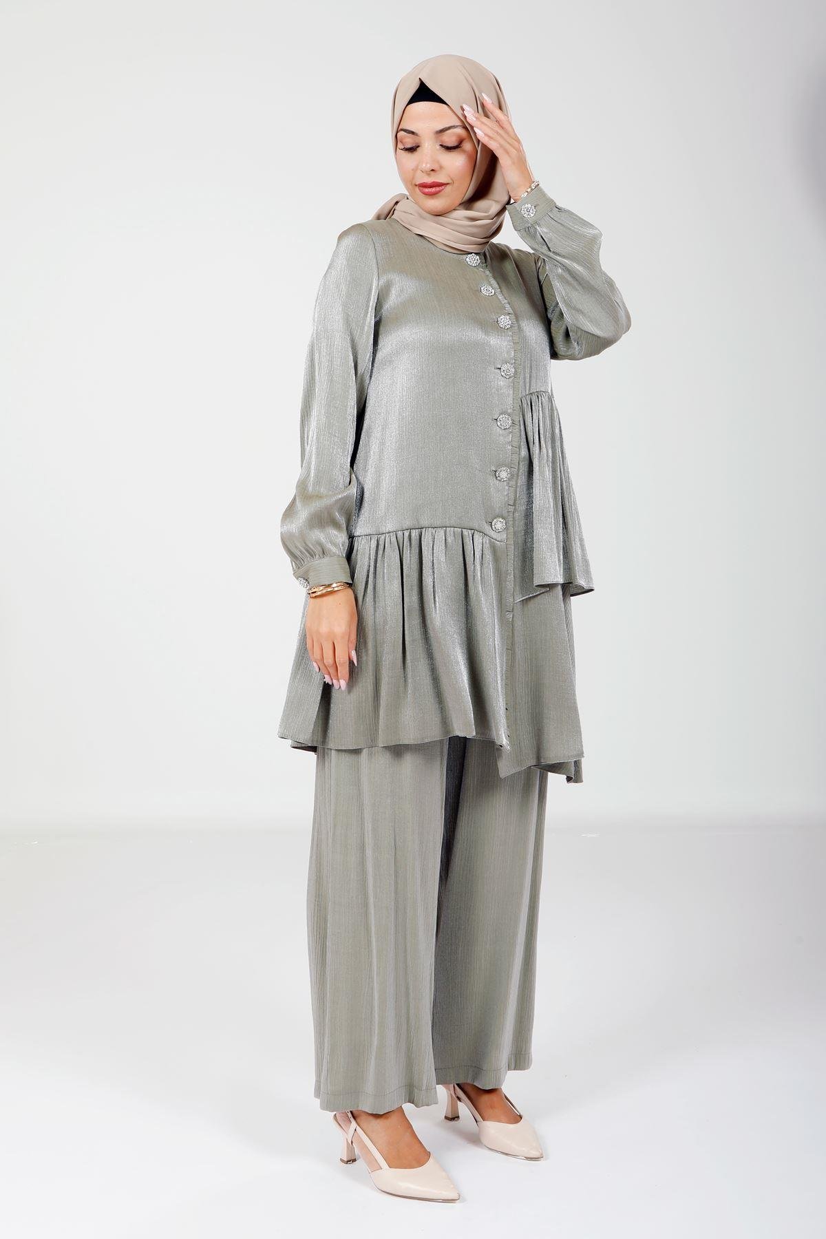 Beyza-4173 İKİLİ TAKIM BLUZ PANT YEŞİL