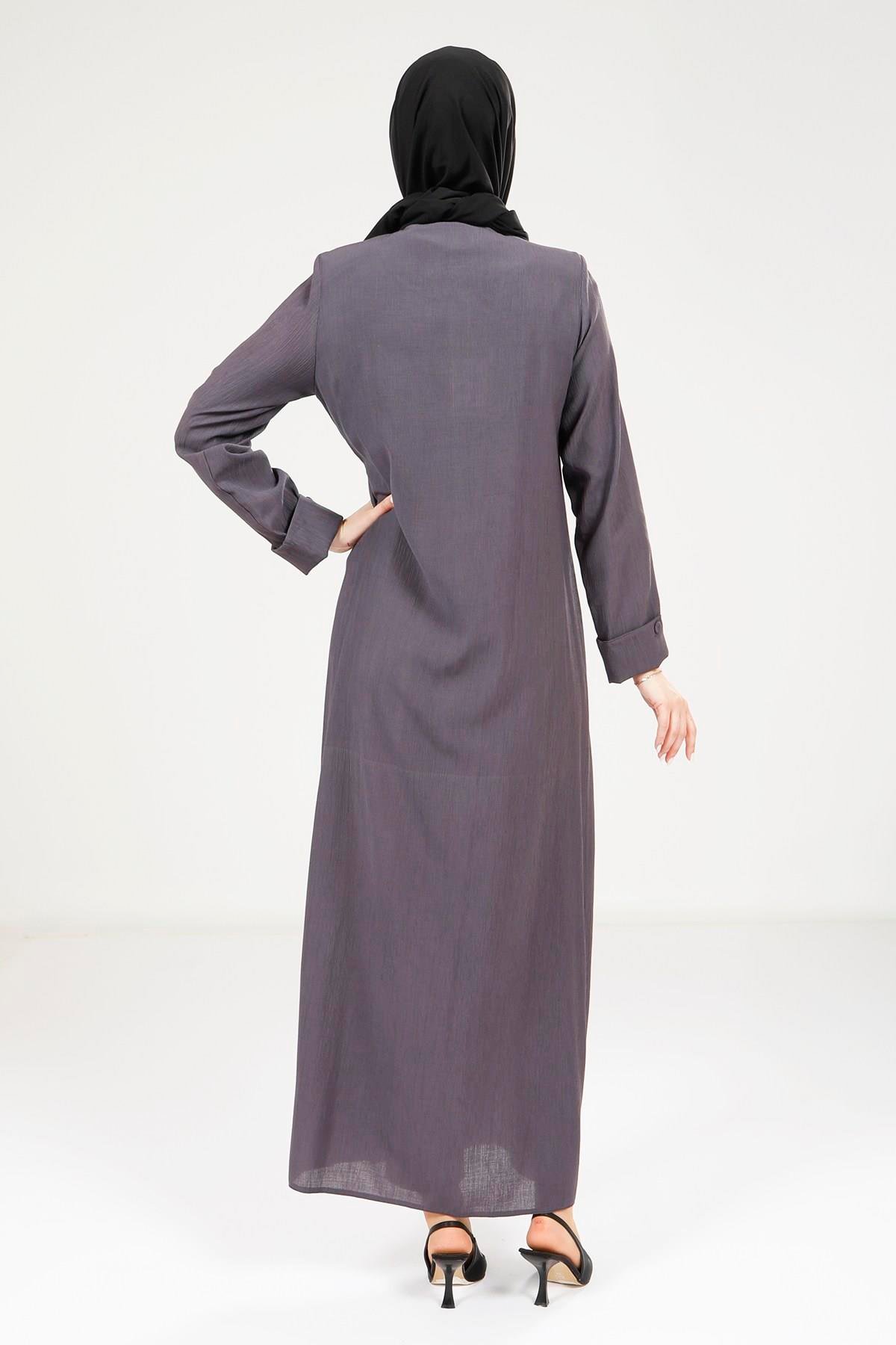 Beyza-9181 ELBİSE DÜĞMELİ KOYU GRİ