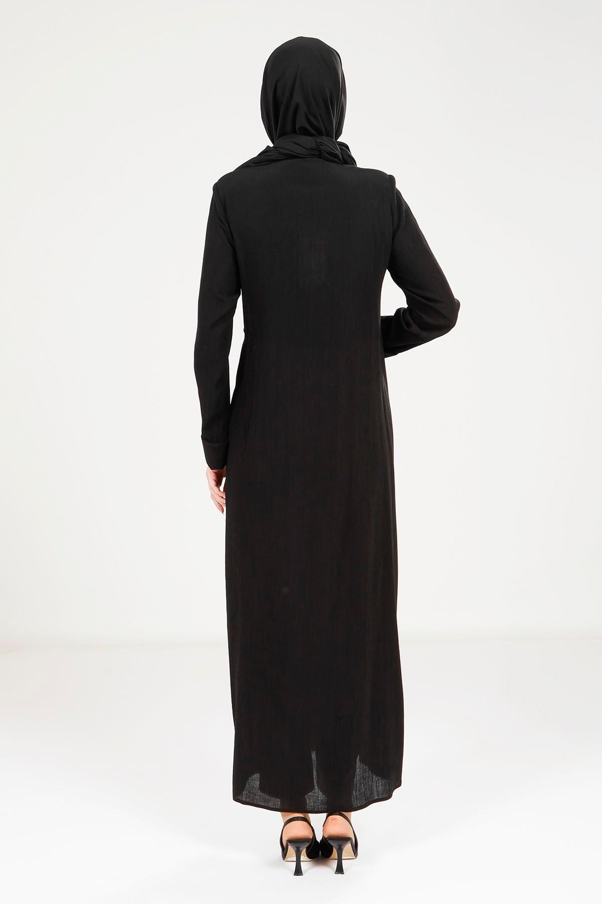 Beyza-9181 ELBİSE DÜĞMELİ SİYAH