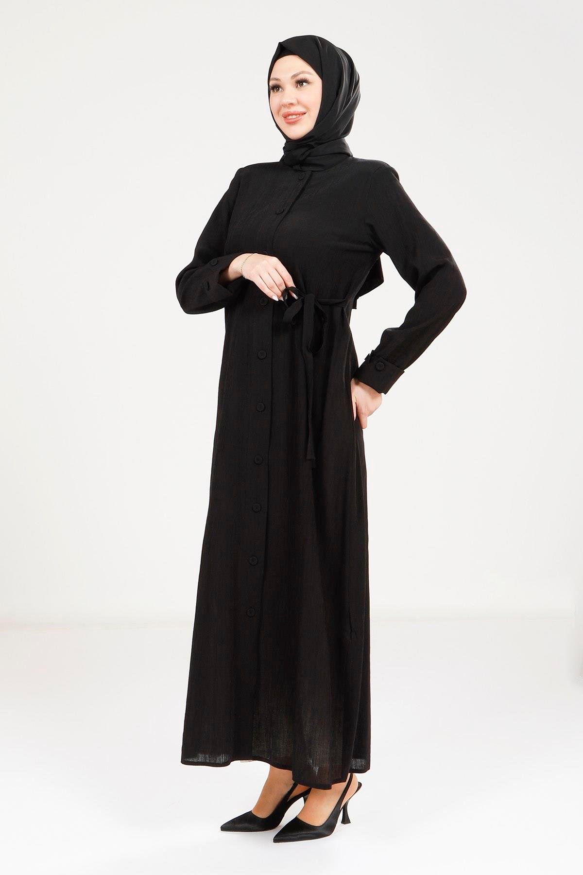 Beyza-9181 ELBİSE DÜĞMELİ SİYAH