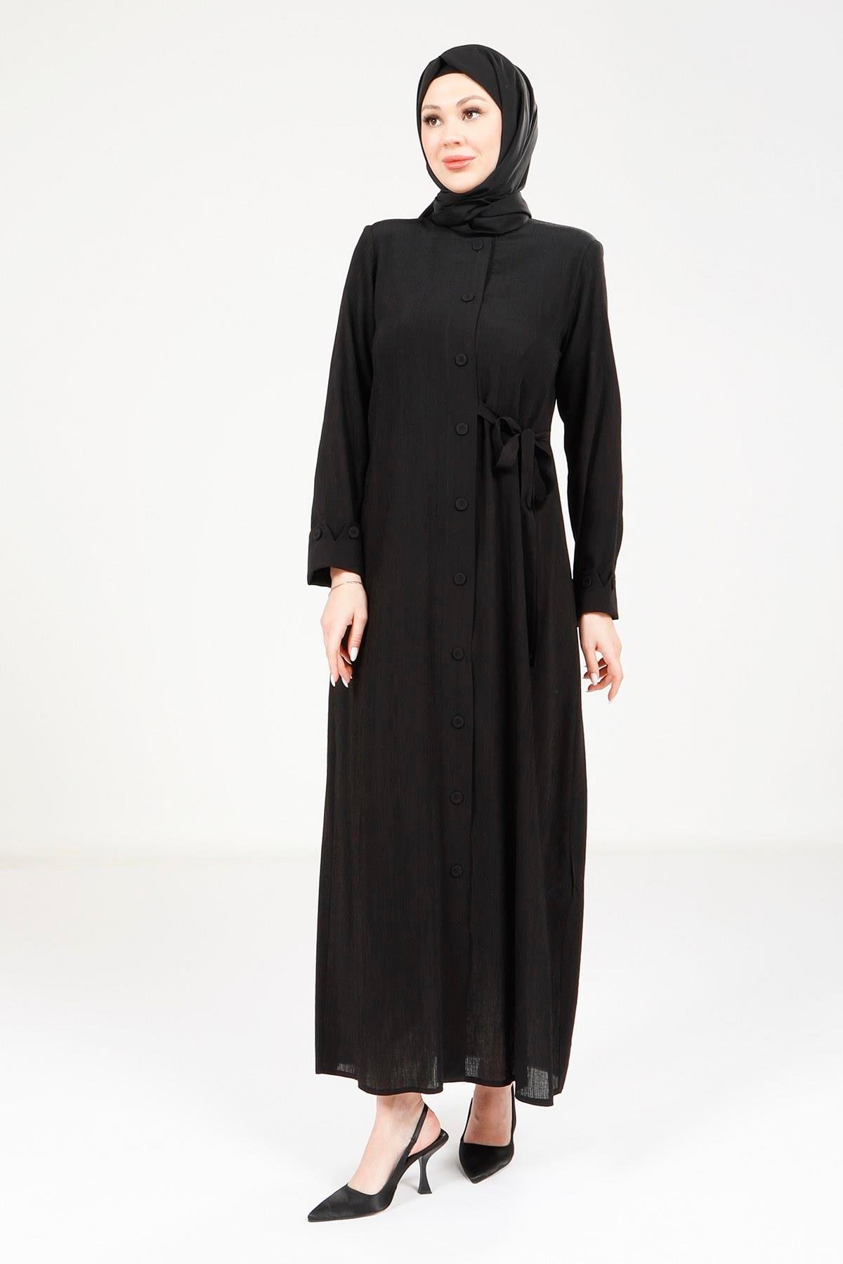 Beyza-9181 ELBİSE DÜĞMELİ SİYAH