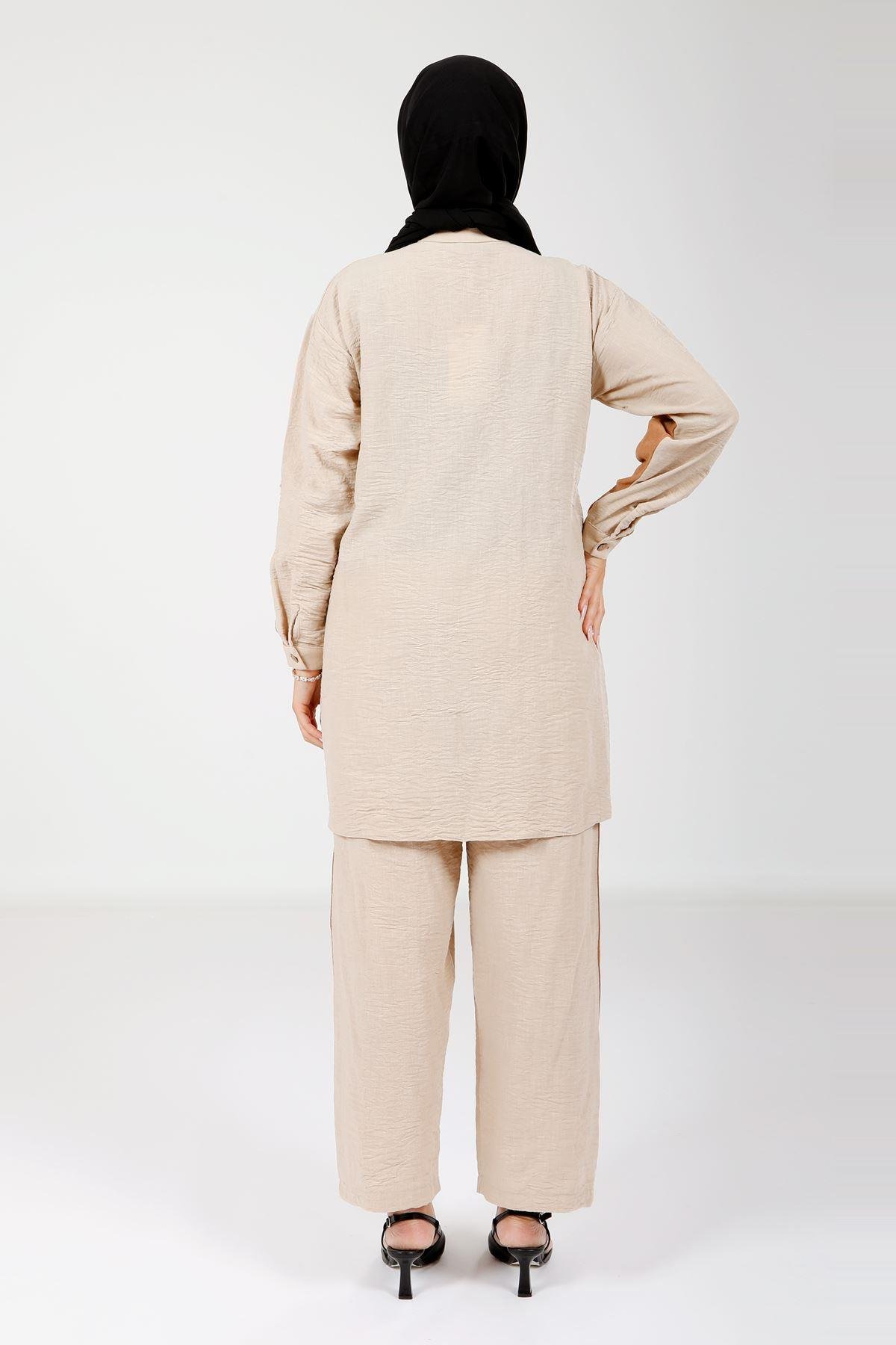 Beyza-4111 İKİLİ TAKIM TUNİK PANT TAŞ