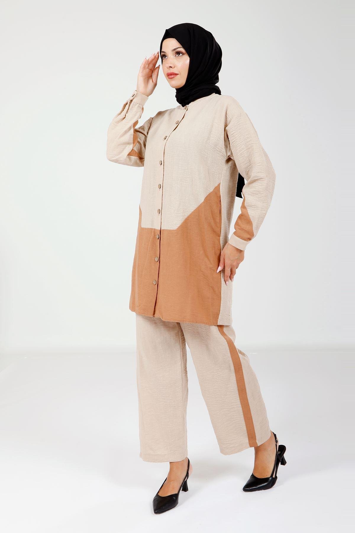 Beyza-4111 İKİLİ TAKIM TUNİK PANT TAŞ