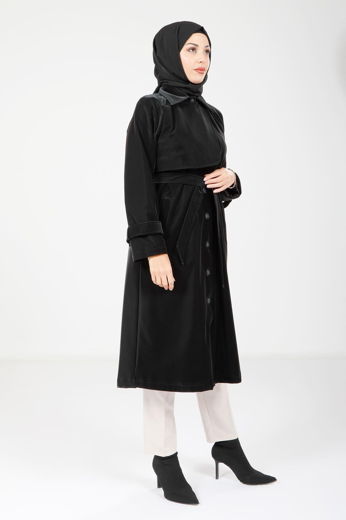 Beyza-9149 TRENÇKOT KRAVEZE SİYAH