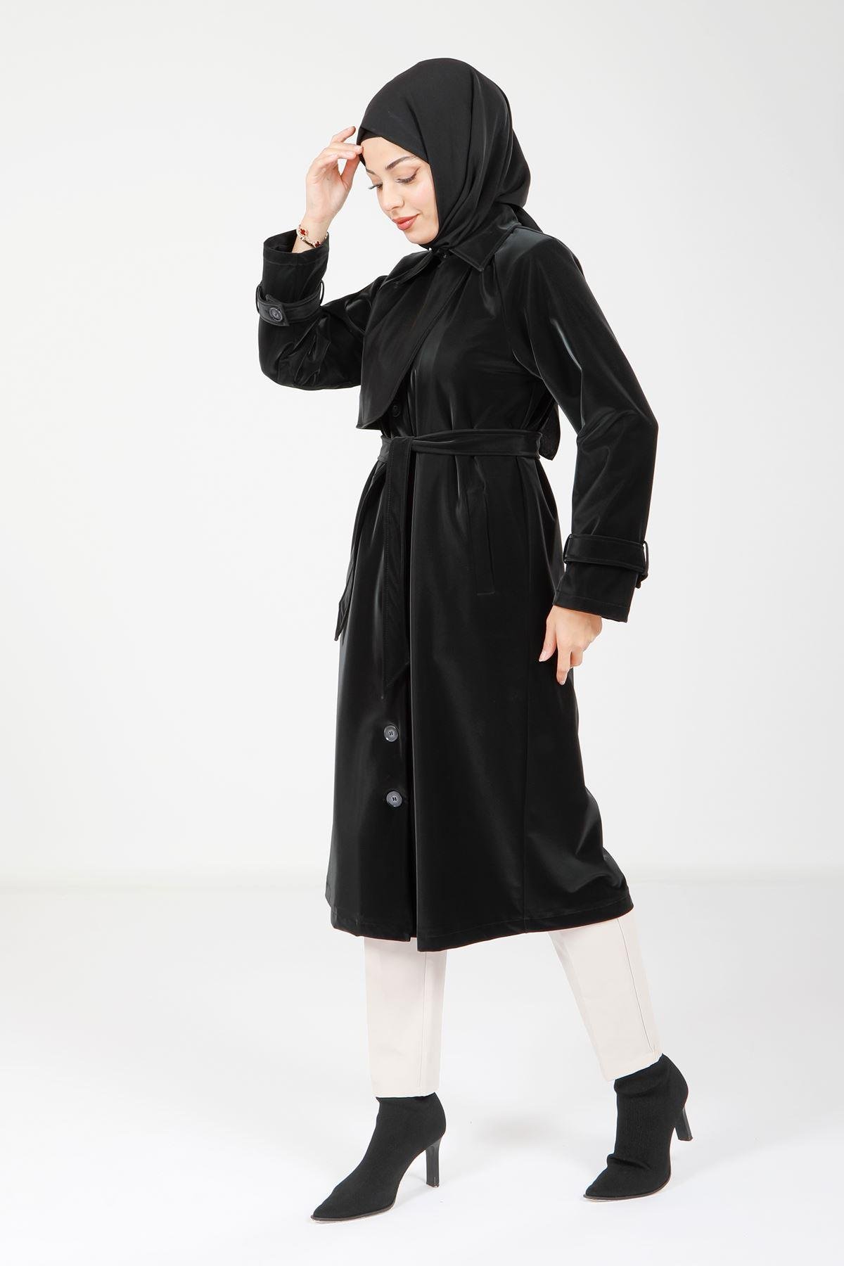 Beyza-9149 TRENÇKOT KRAVEZE SİYAH