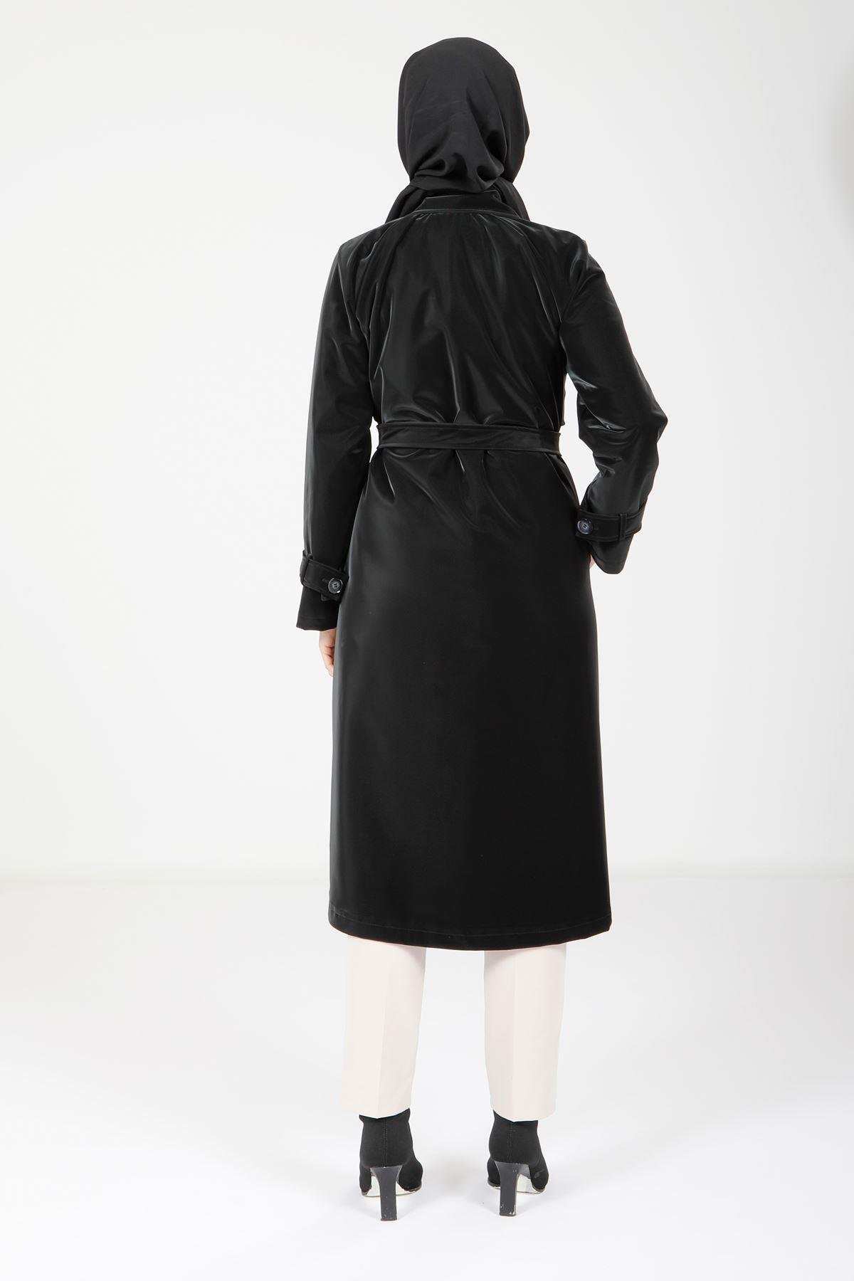 Beyza-9149 TRENÇKOT KRAVEZE SİYAH
