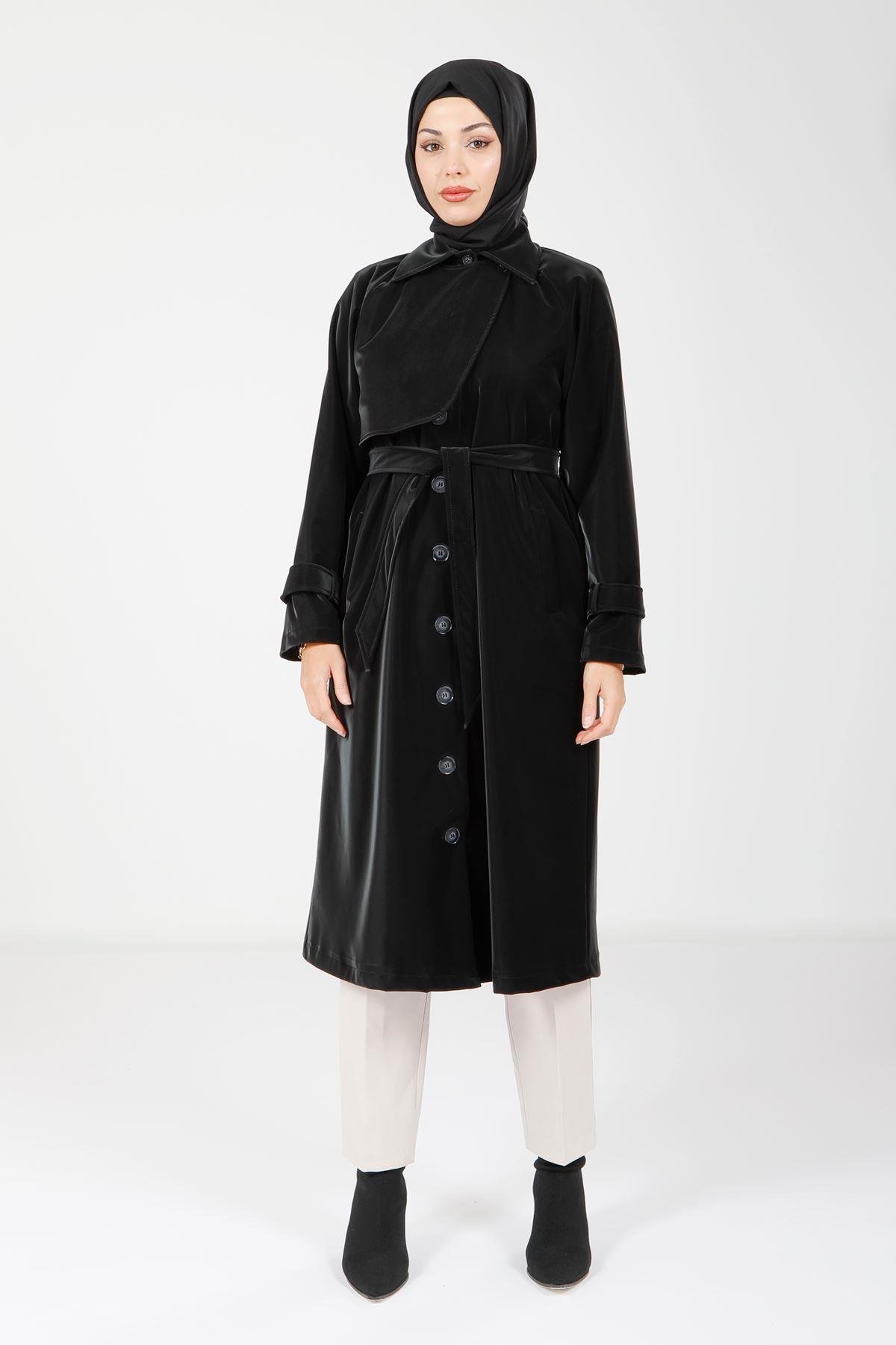 Beyza-9149 TRENÇKOT KRAVEZE SİYAH
