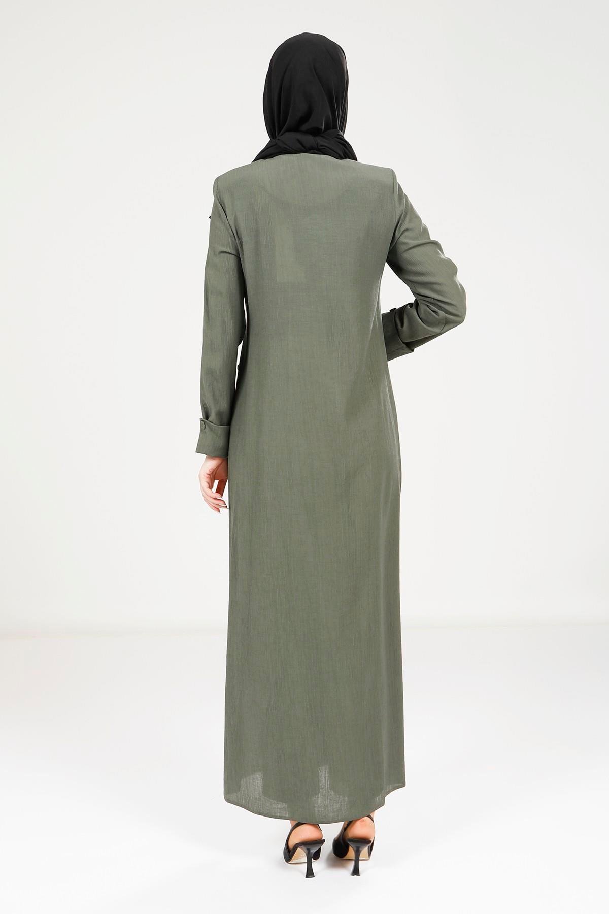 Beyza-9181 ELBİSE DÜĞMELİ YEŞİL