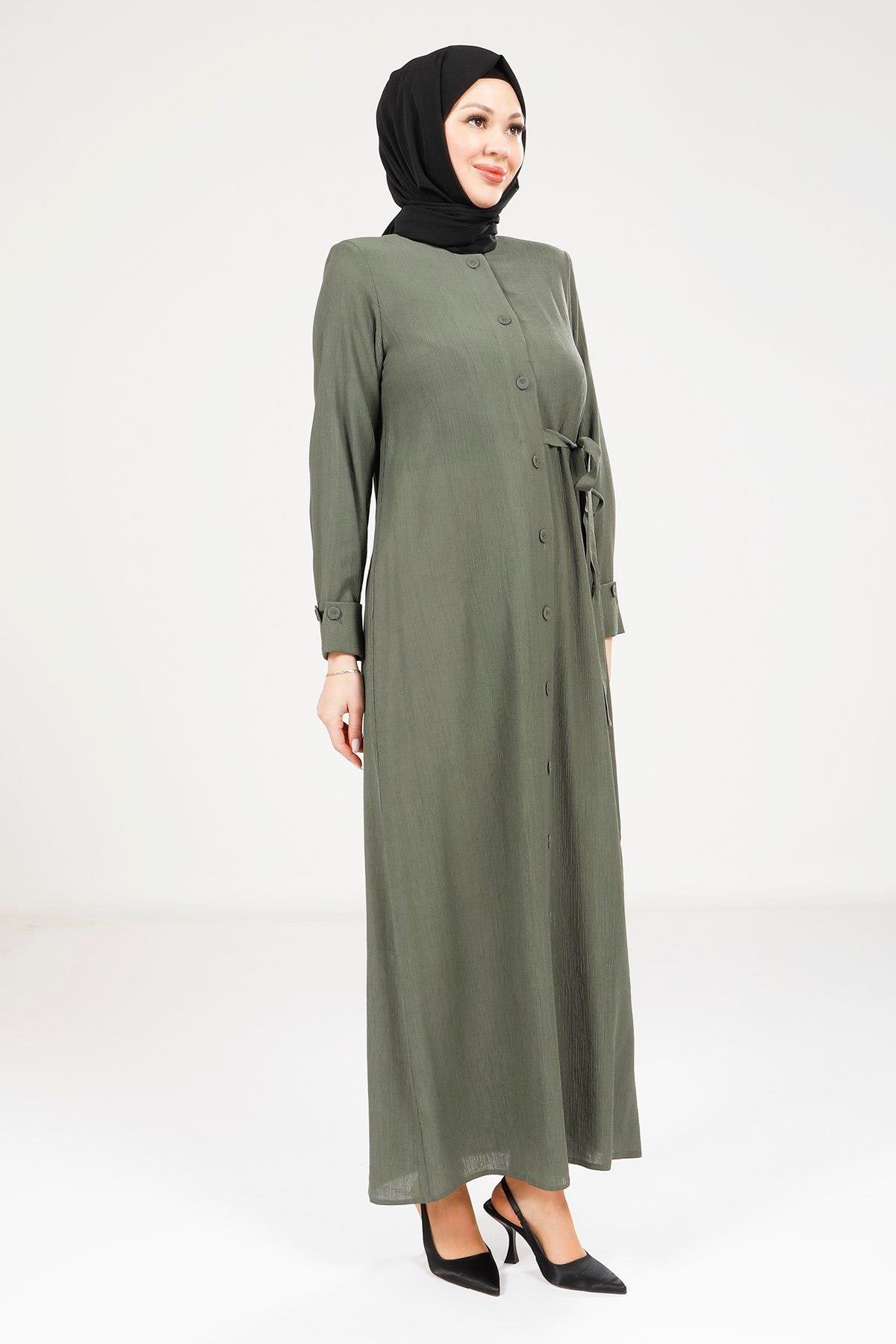 Beyza-9181 ELBİSE DÜĞMELİ YEŞİL
