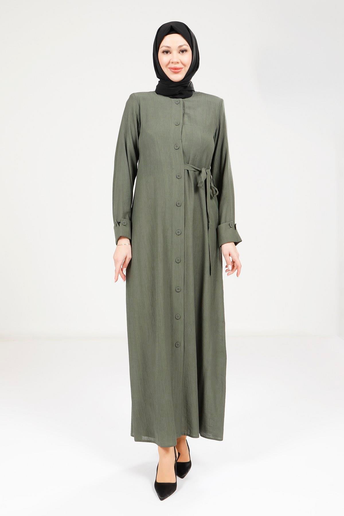Beyza-9181 ELBİSE DÜĞMELİ YEŞİL