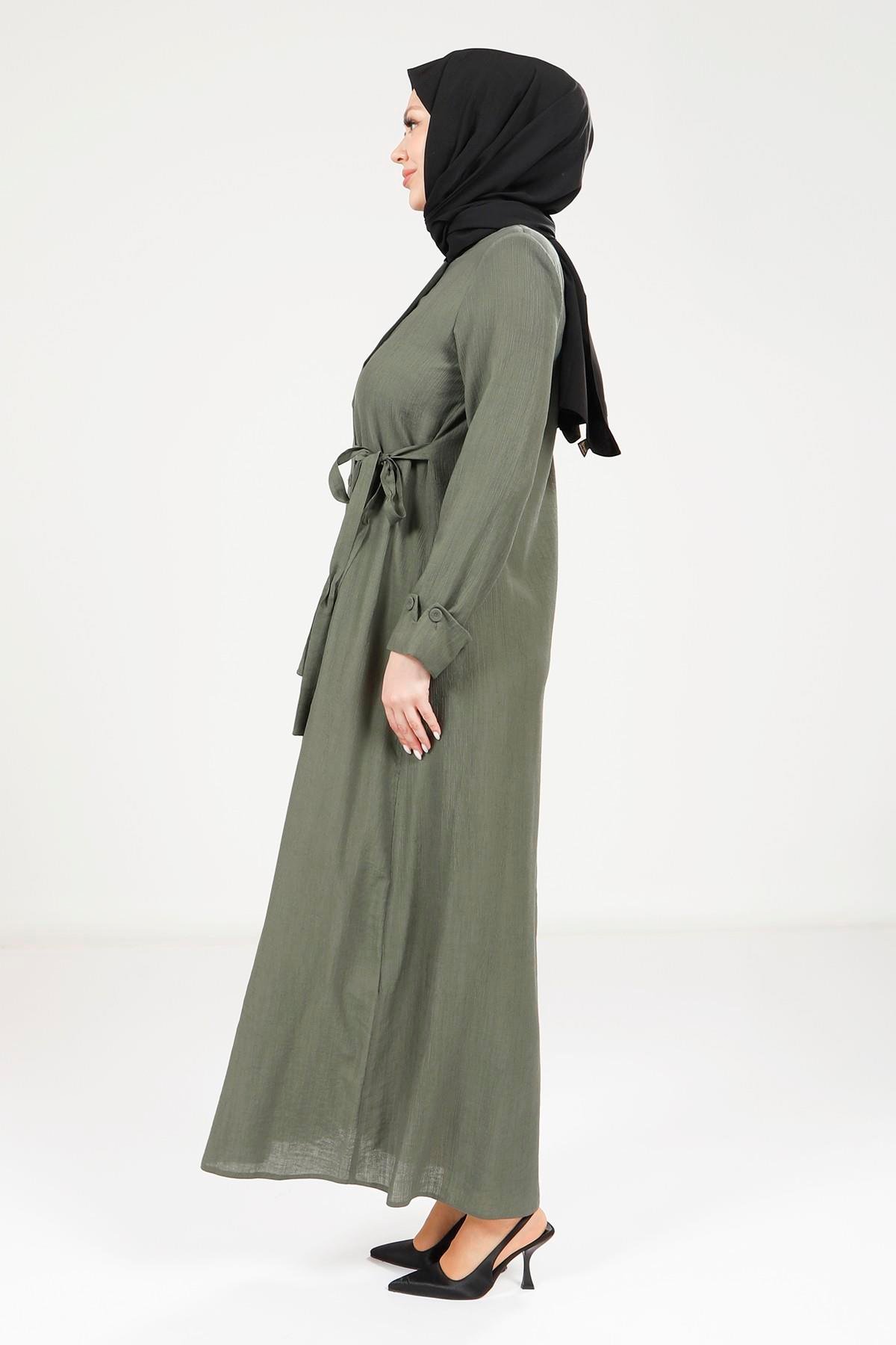 Beyza-9181 ELBİSE DÜĞMELİ YEŞİL