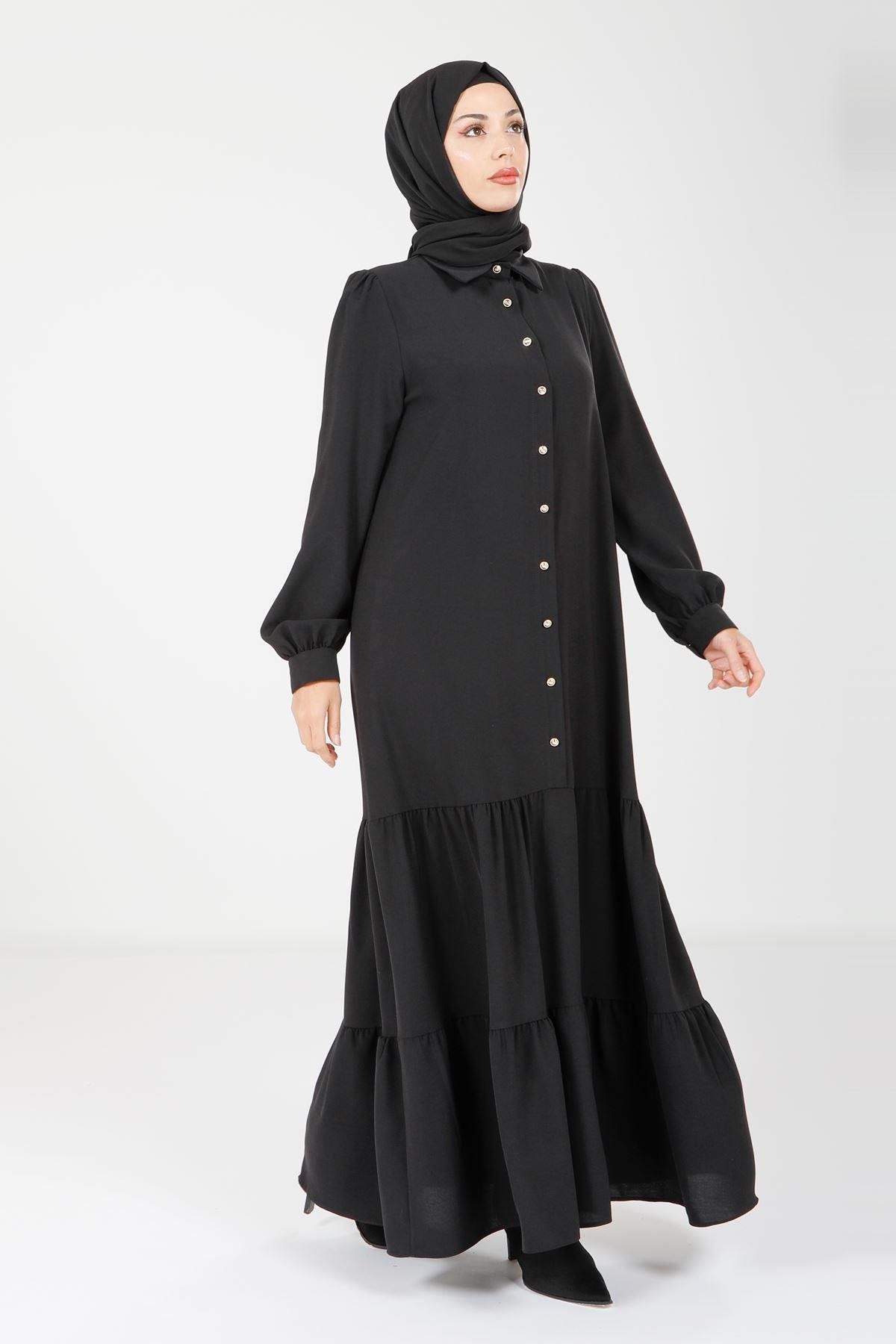 Beyza-9078 ELBİSE BÜZGÜLÜ SİYAH
