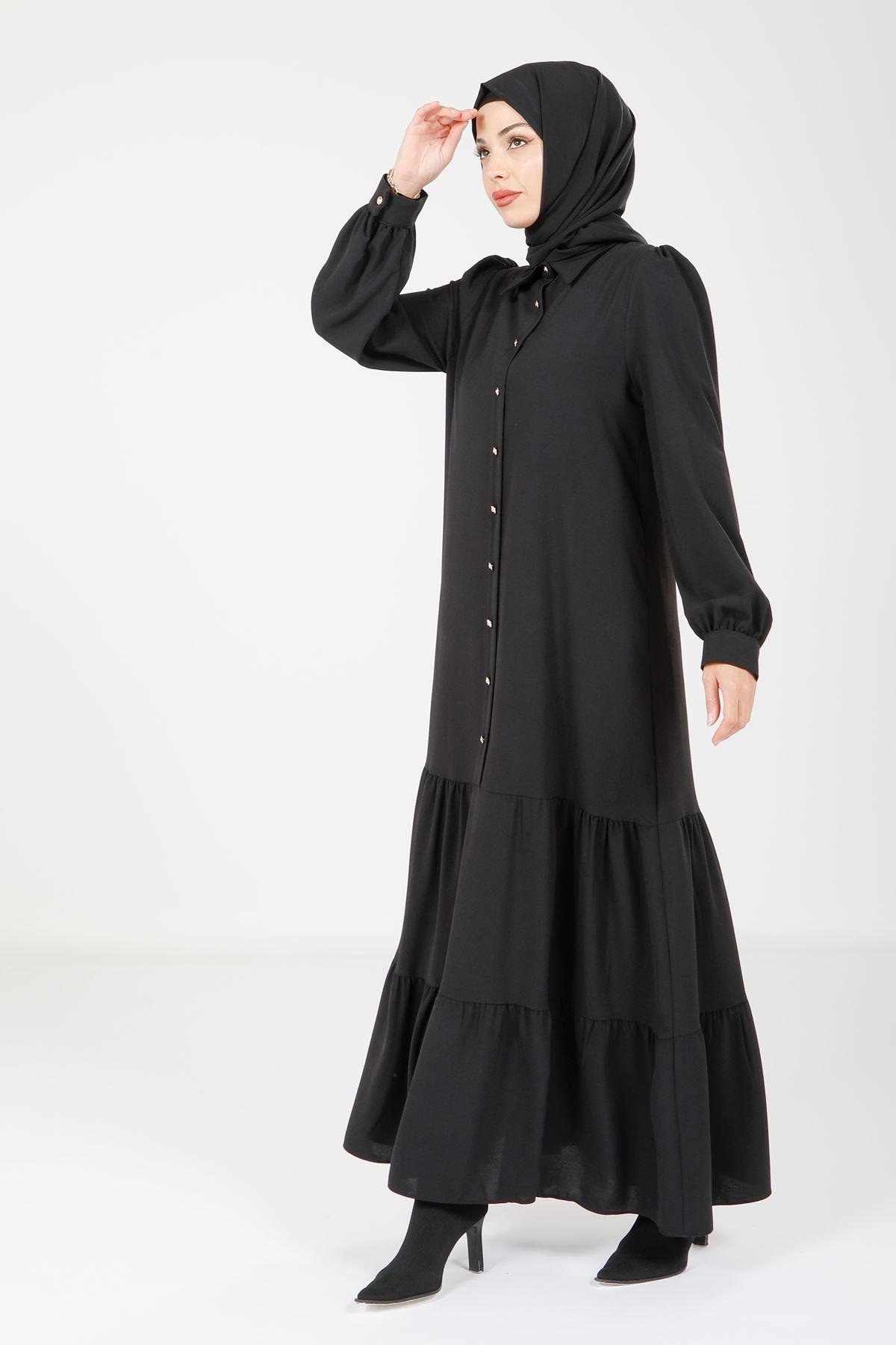 Beyza-9078 ELBİSE BÜZGÜLÜ SİYAH
