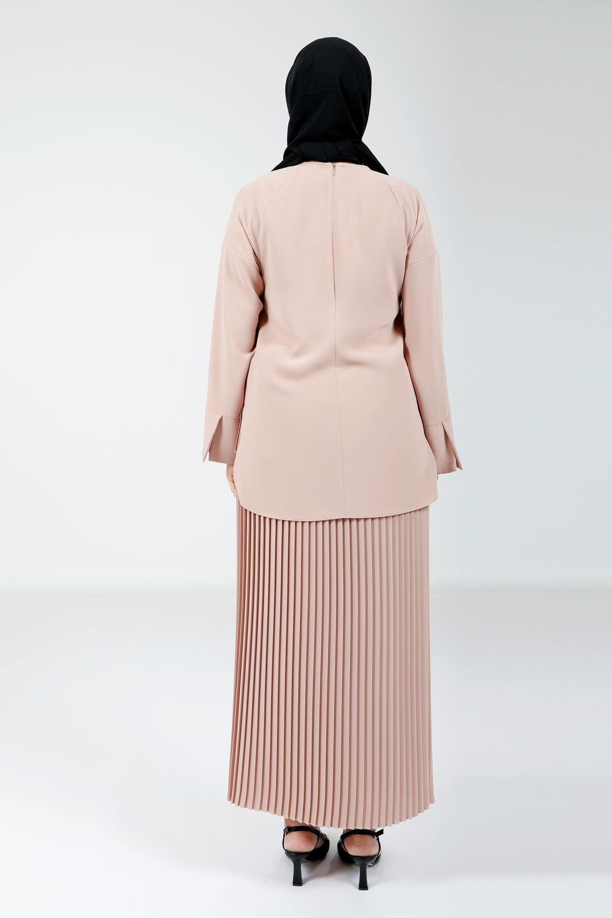 Beyza-4166 İKİLİ TAKIM BLUZ ETEK BİSKÜVİ