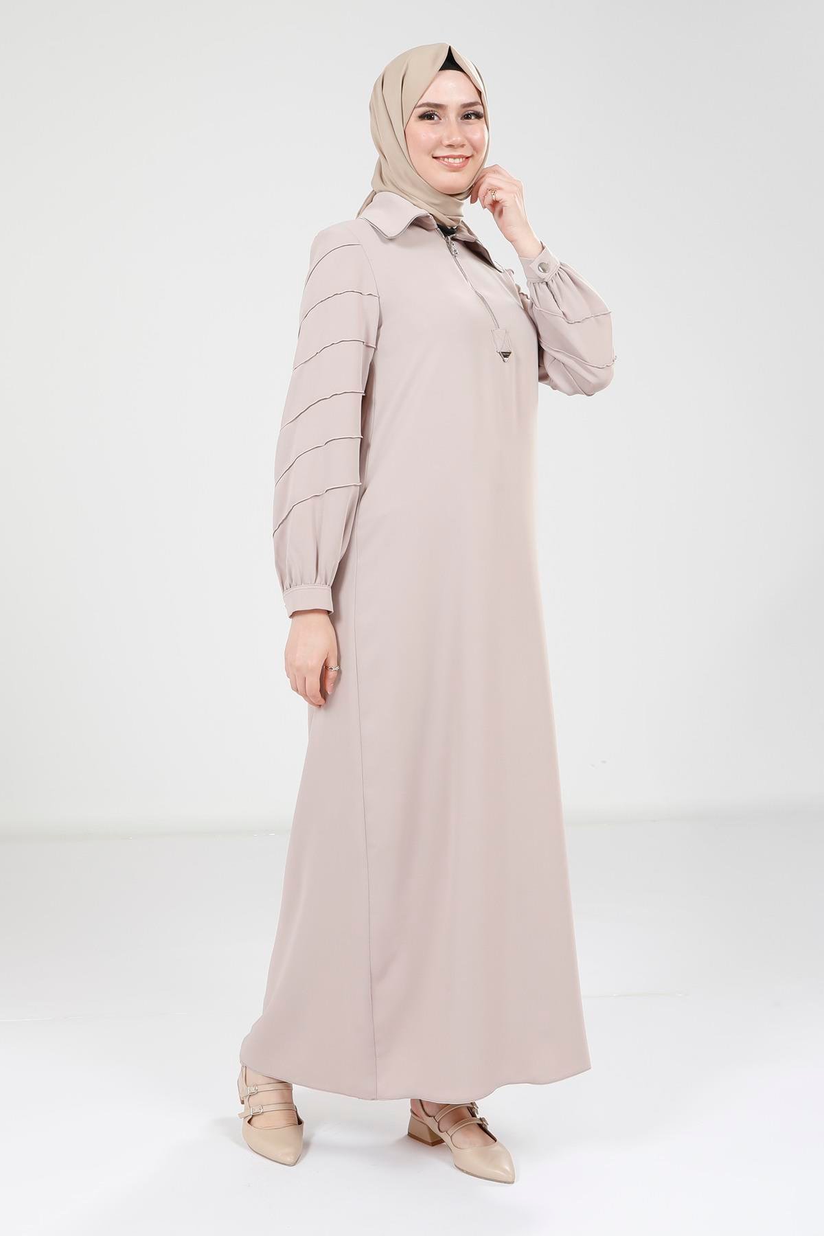 Beyza-9379 ELBİSE FERMUARLI BEJ