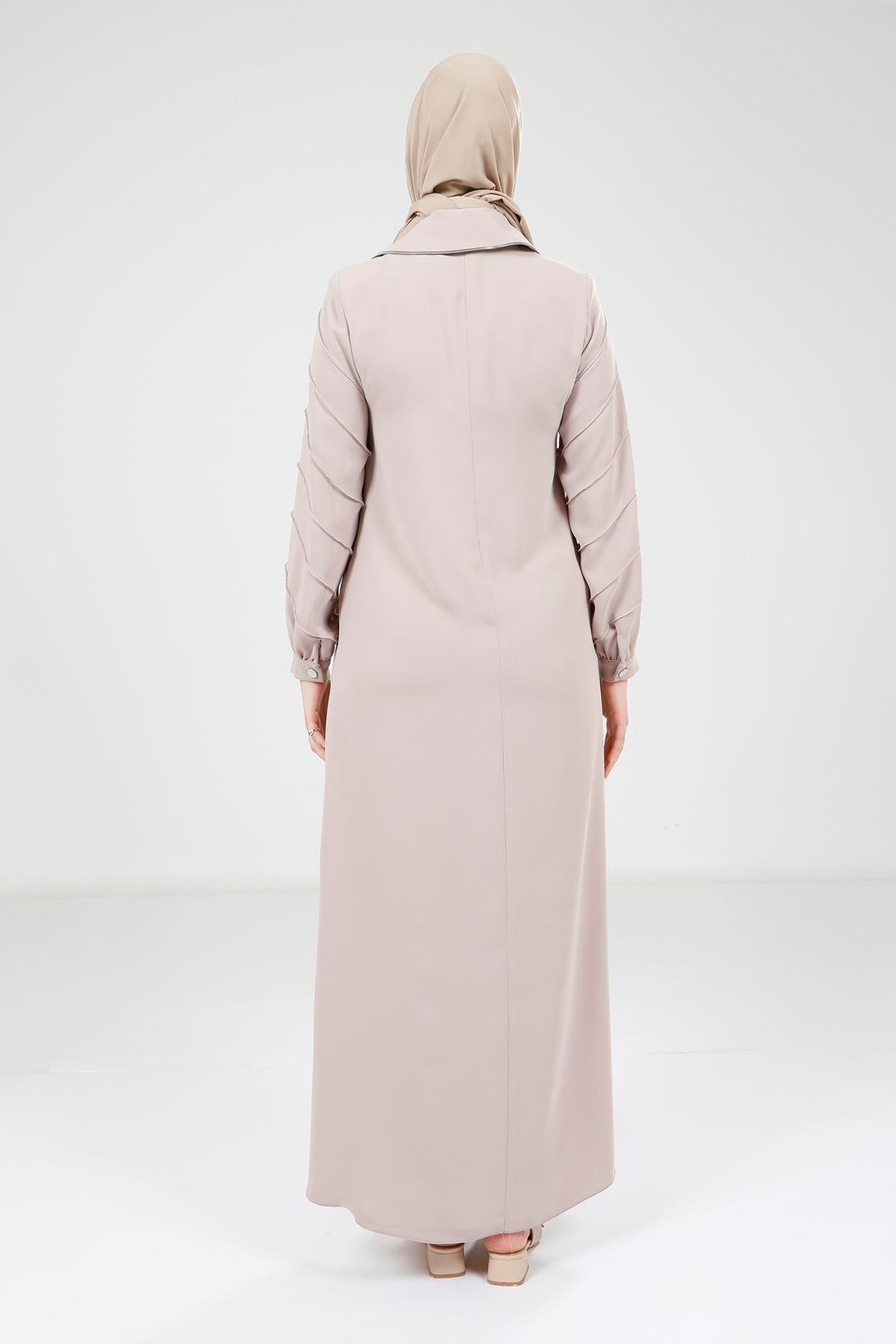 Beyza-9379 ELBİSE FERMUARLI BEJ