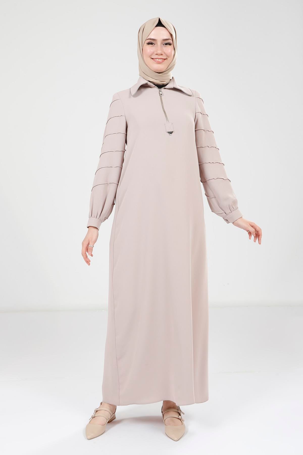 Beyza-9379 ELBİSE FERMUARLI BEJ