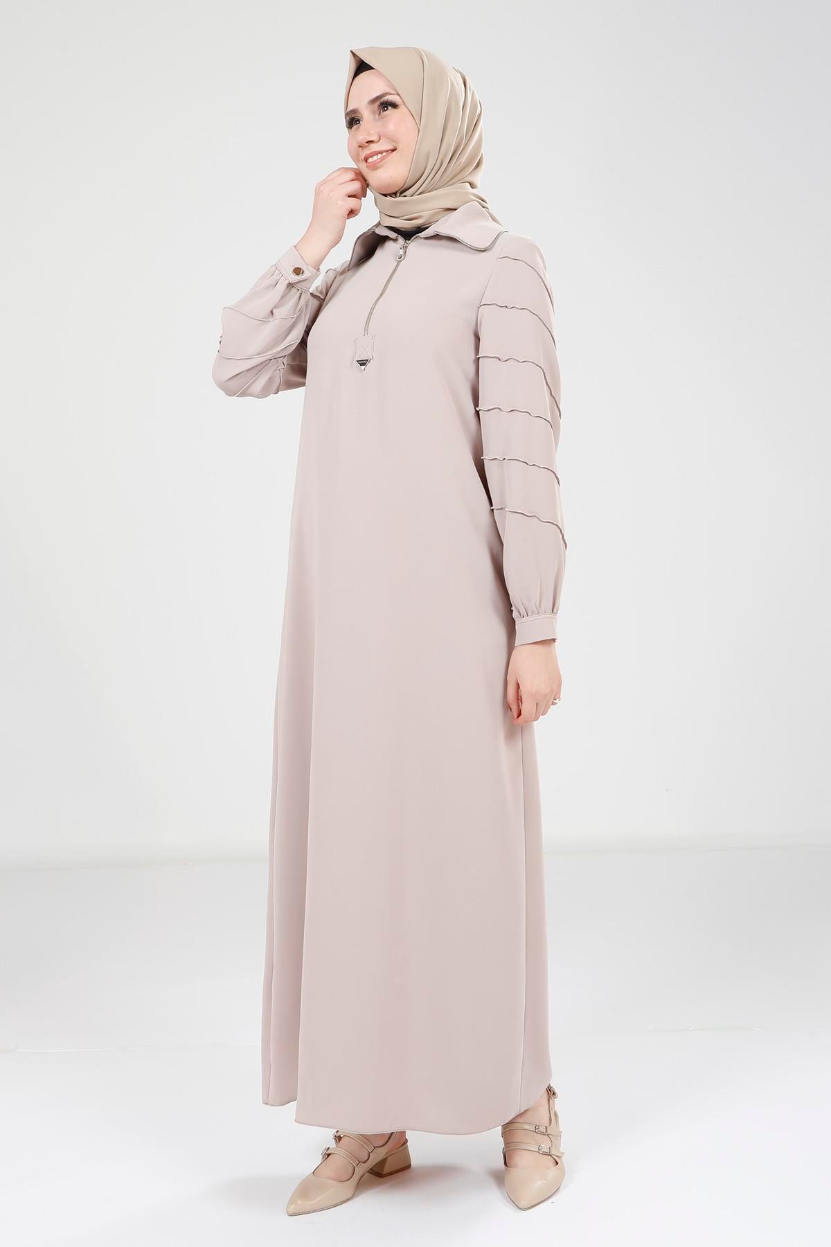 Beyza-9379 ELBİSE FERMUARLI BEJ