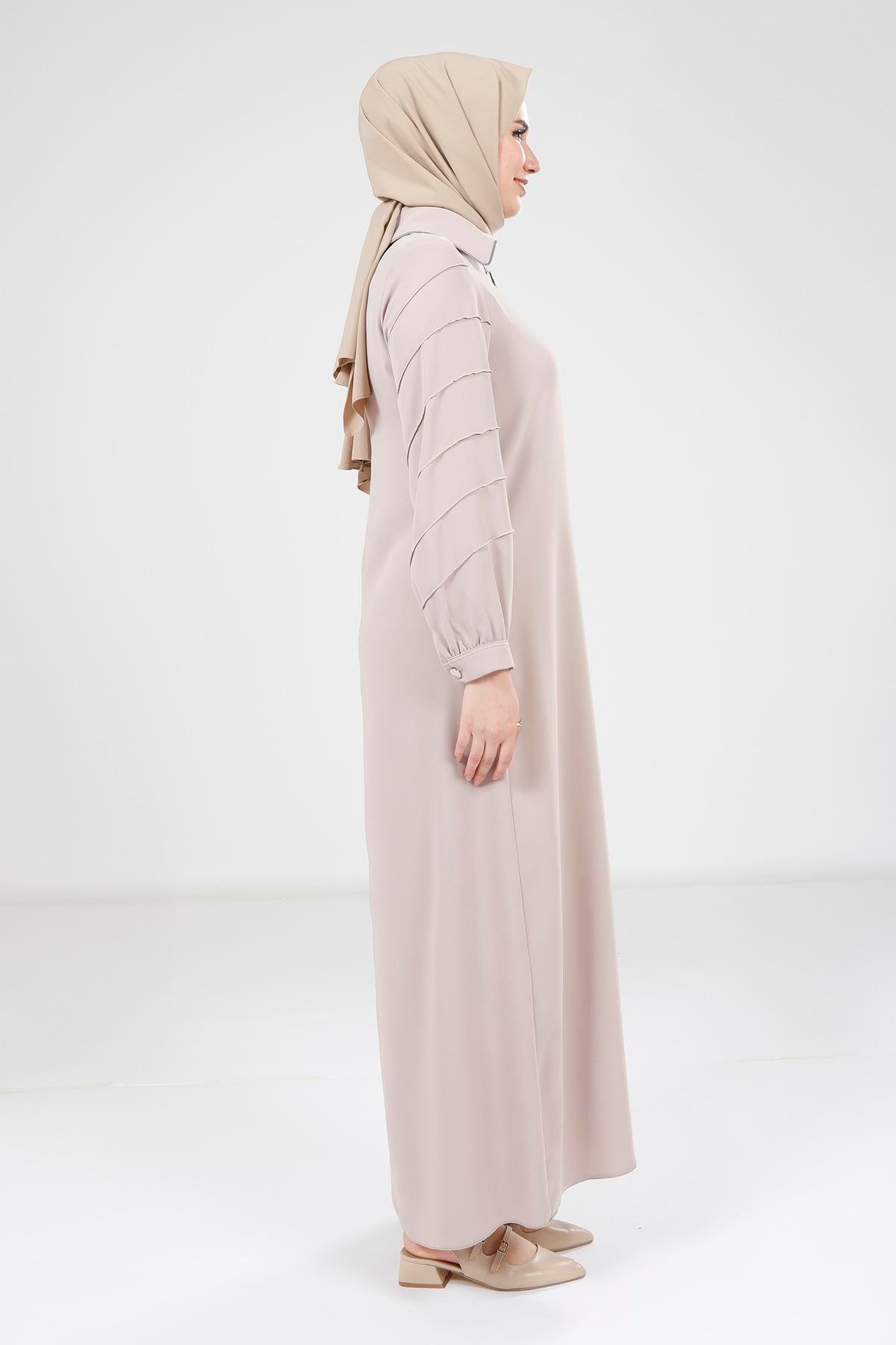 Beyza-9379 ELBİSE FERMUARLI BEJ