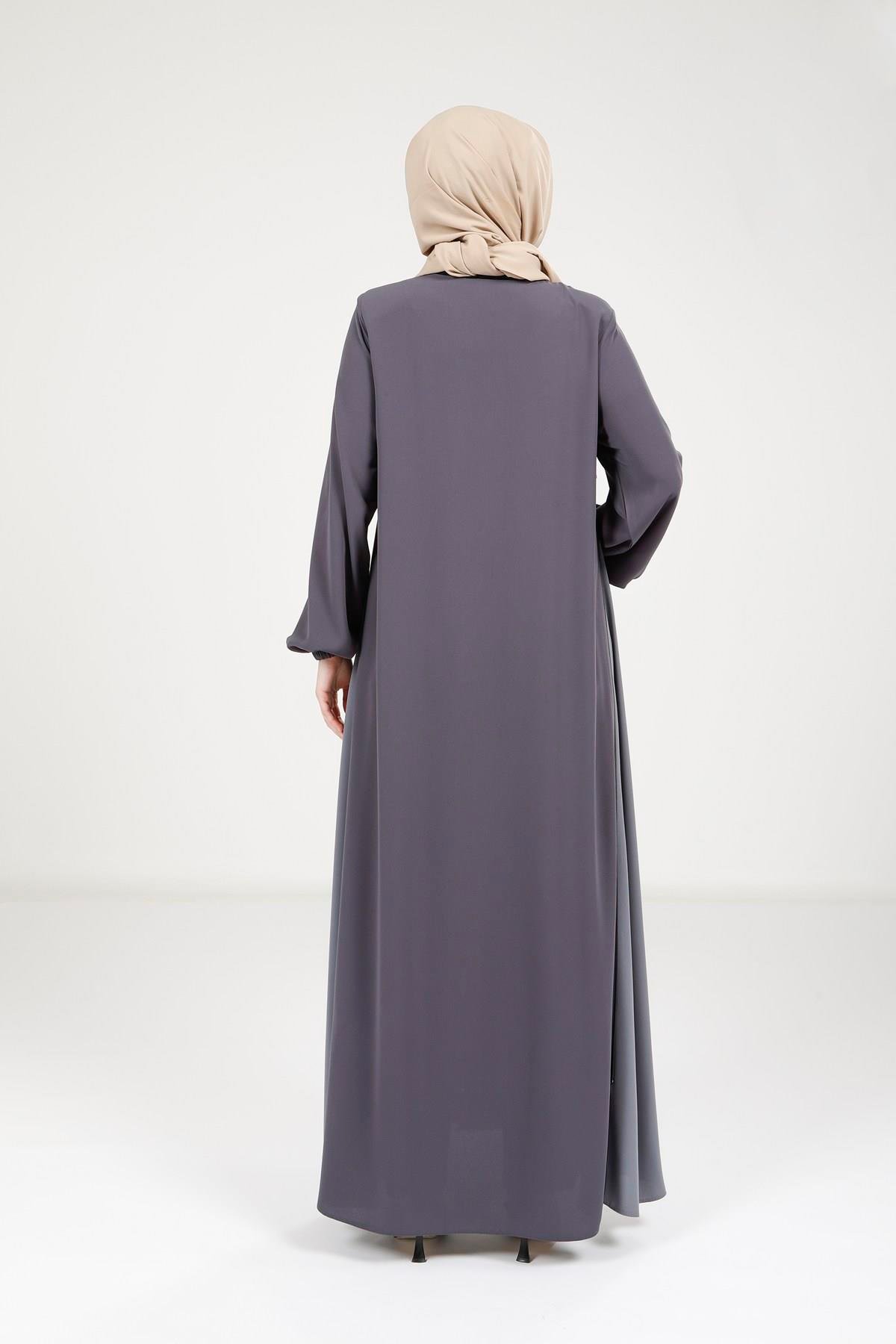 Beyza-Beyza Fermuarlı Çift Renk Füme Ferace 9326