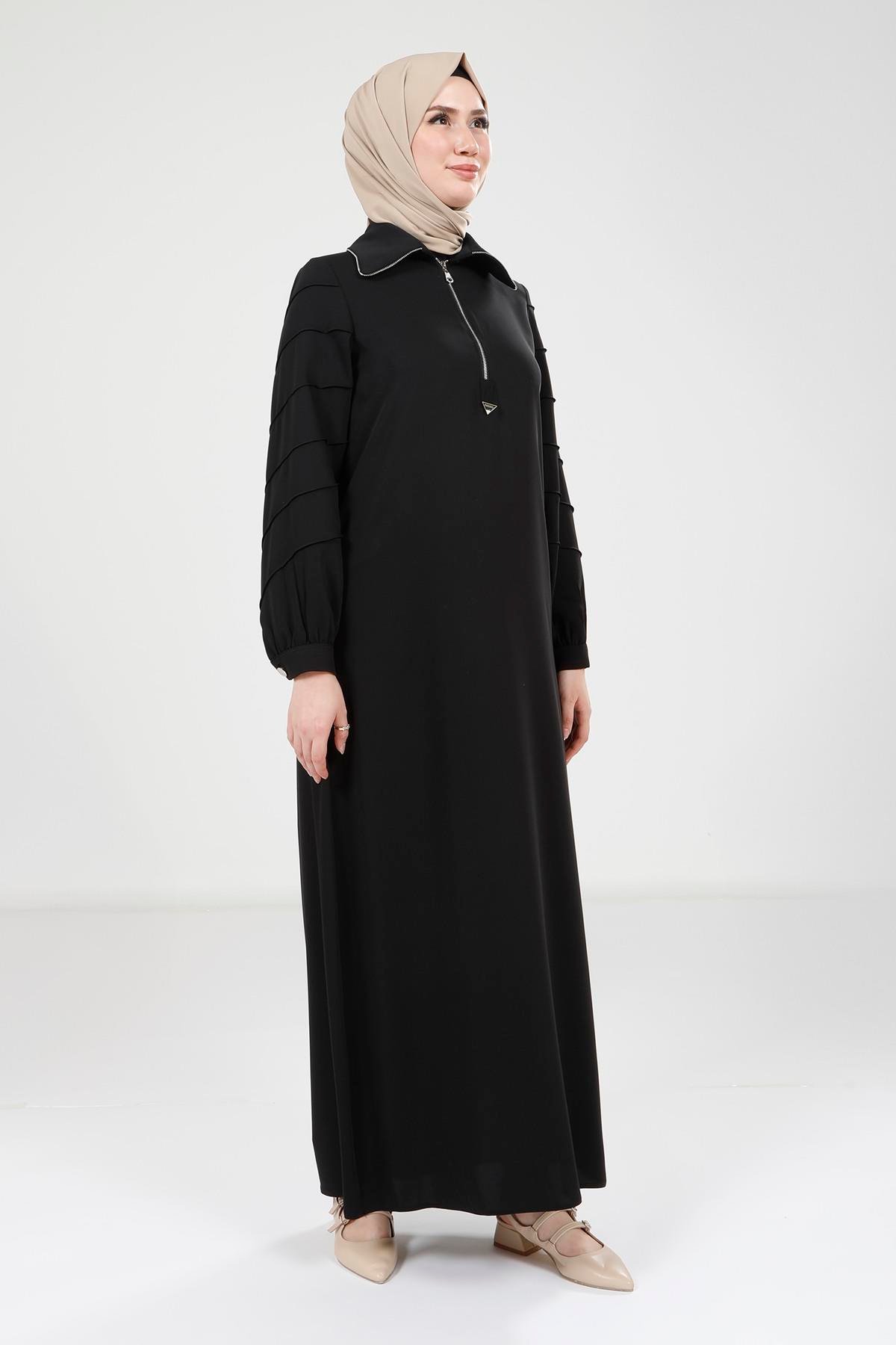 Beyza-9379 ELBİSE FERMUARLI SİYAH