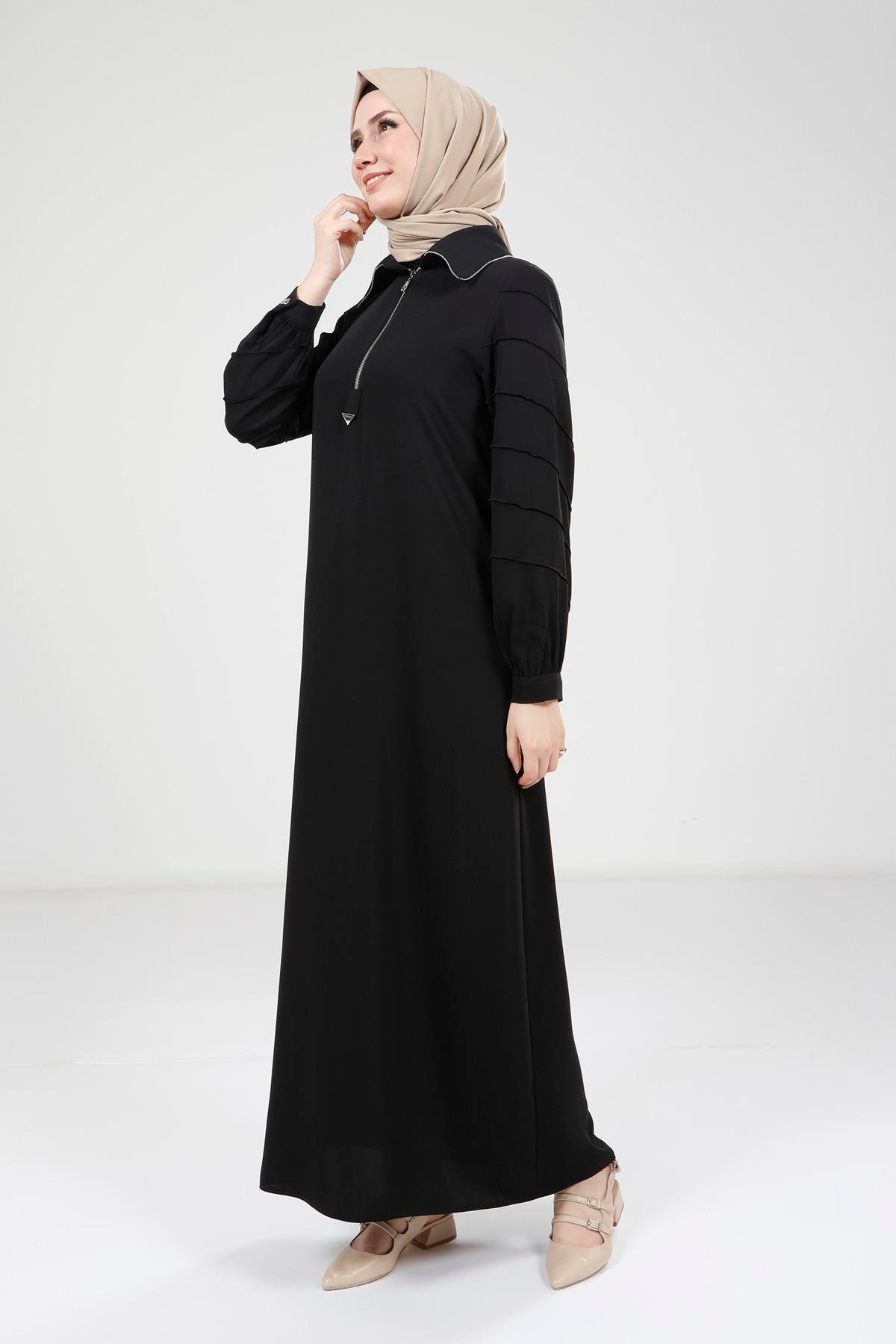 Beyza-9379 ELBİSE FERMUARLI SİYAH