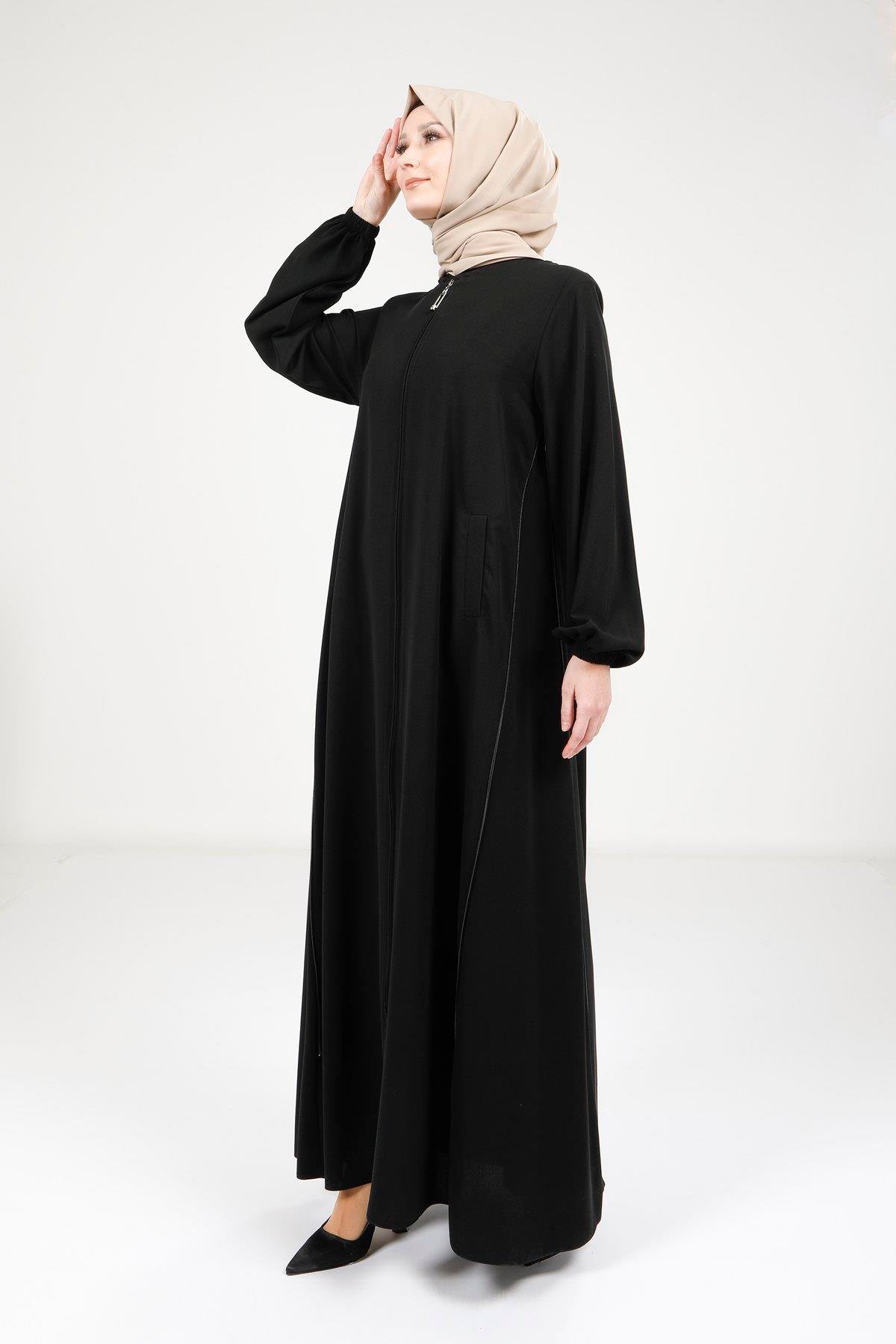 Beyza-Beyza Fermuarlı Siyah Renk Ferace 9326