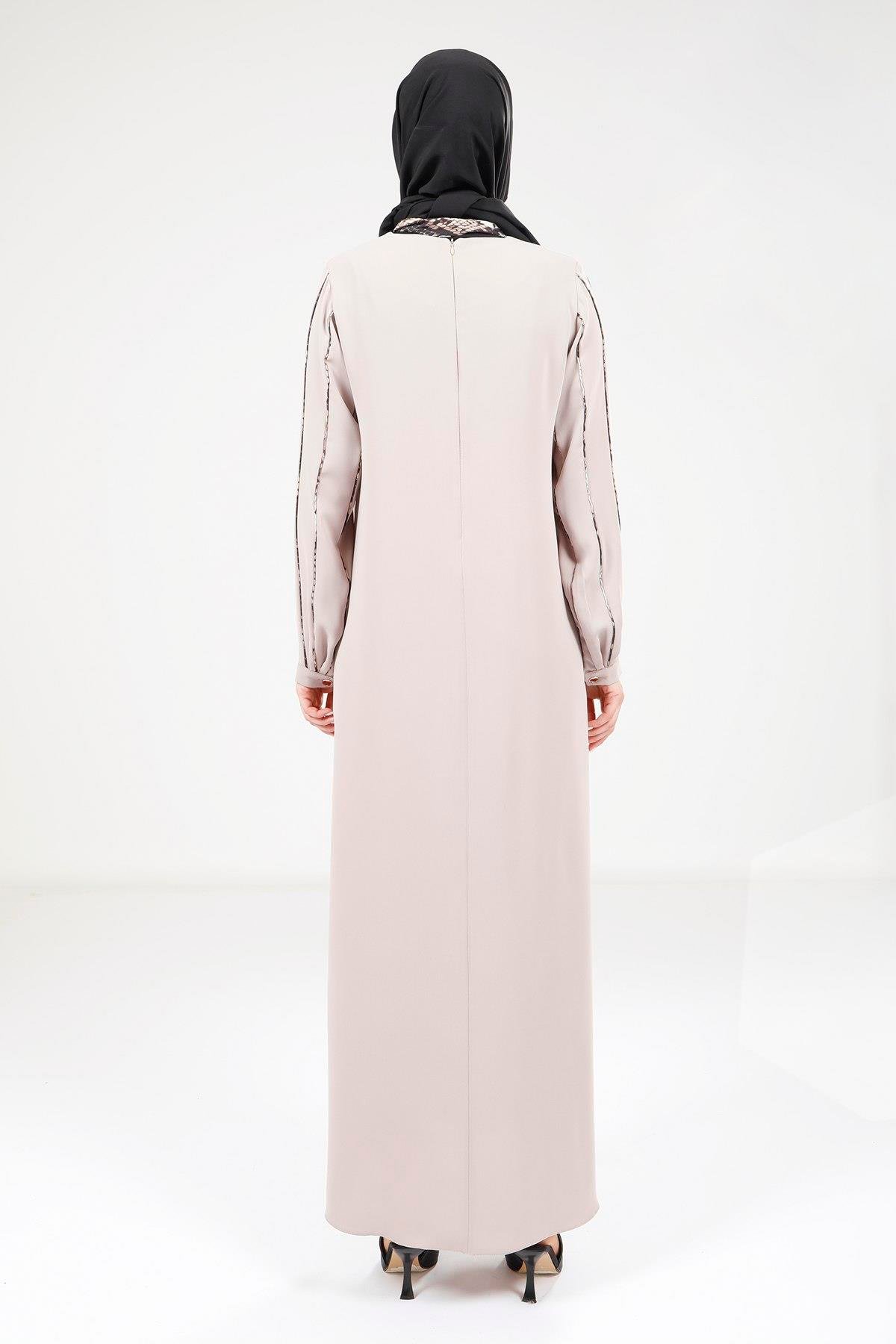 Beyza-Beyza Fularlı Bej Elbise 9295