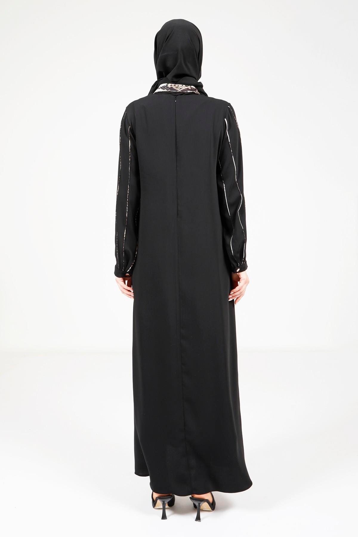 Beyza-Beyza Fularlı Siyah Elbise 9295