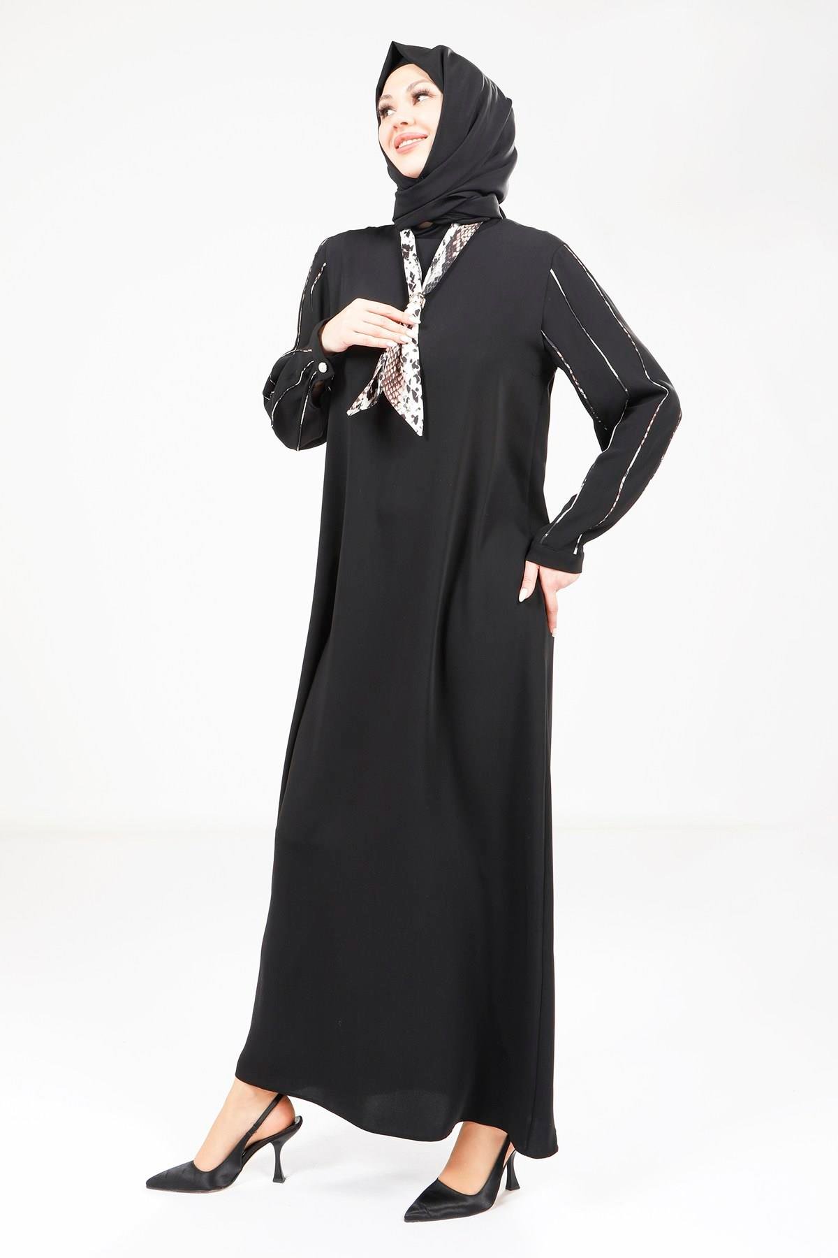 Beyza-Beyza Fularlı Siyah Elbise 9295