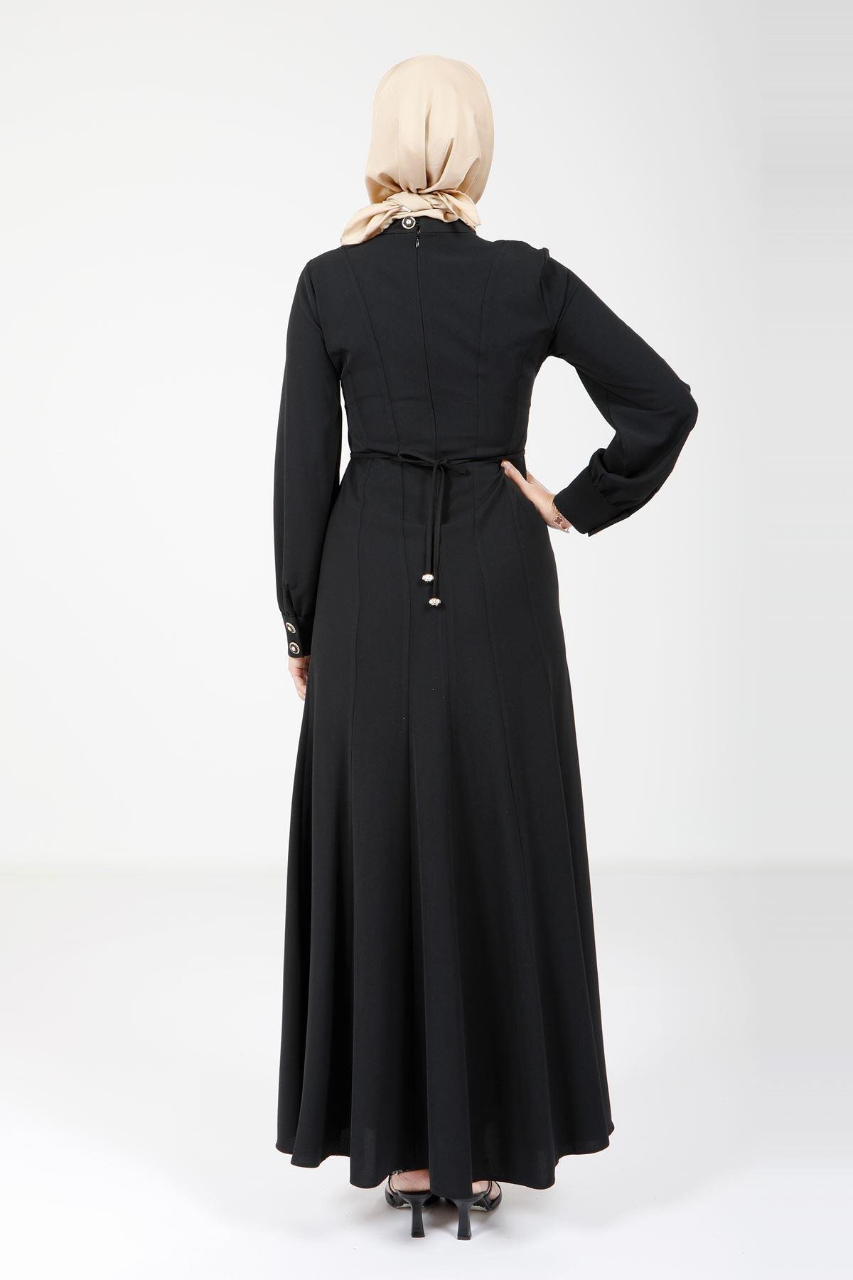 Beyza-9075 ELBİSE GÜLLÜ KLOŞ SİYAH