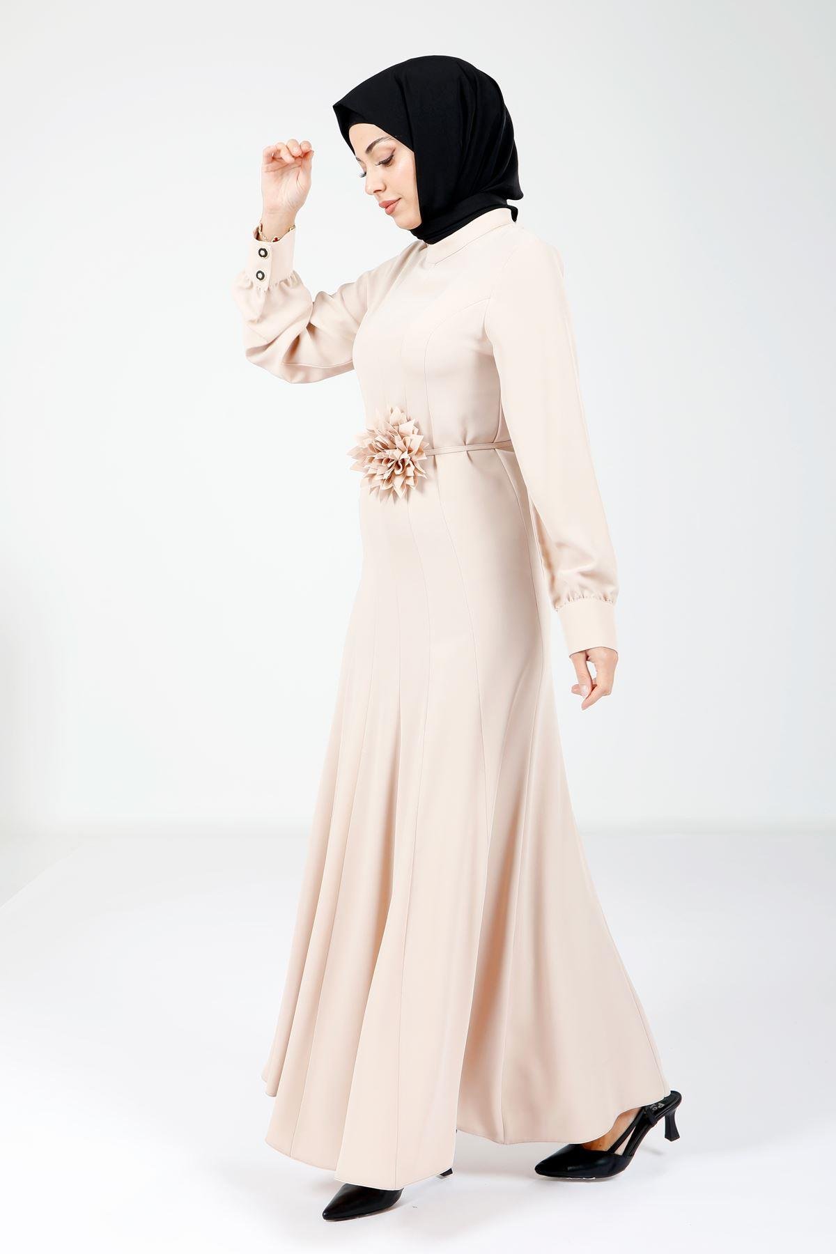 Beyza-9075 ELBİSE GÜLLÜ KLOŞ VİZON