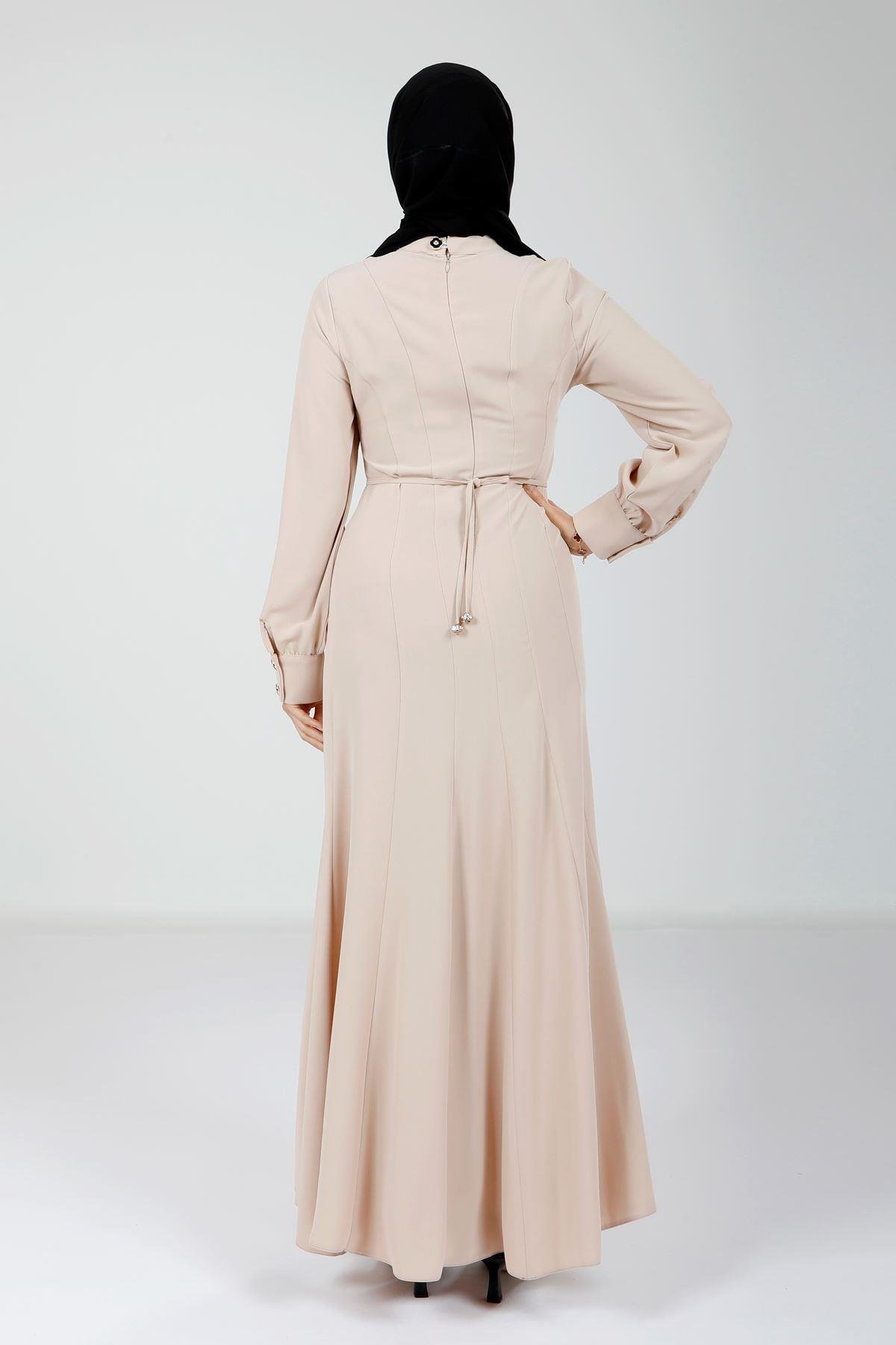 Beyza-9075 ELBİSE GÜLLÜ KLOŞ VİZON