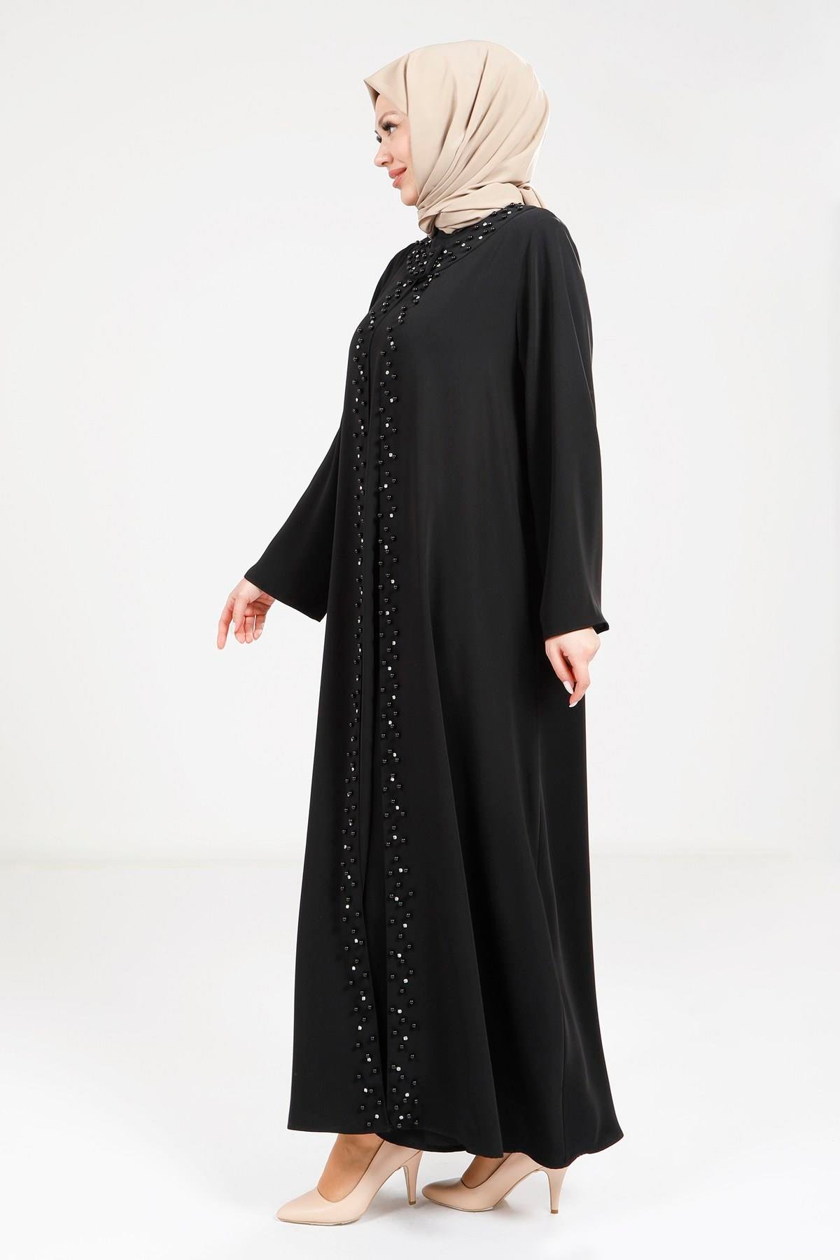 Beyza-9268 ABAYA İNCİLİ SİYAH