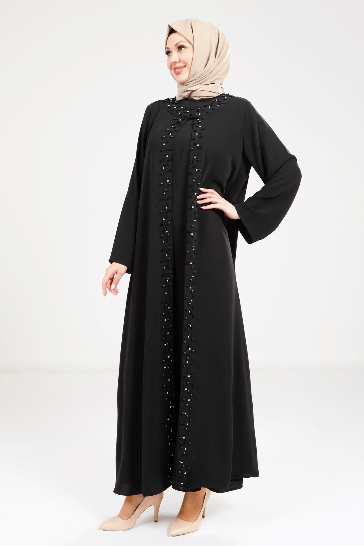 Beyza-9268 ABAYA İNCİLİ SİYAH