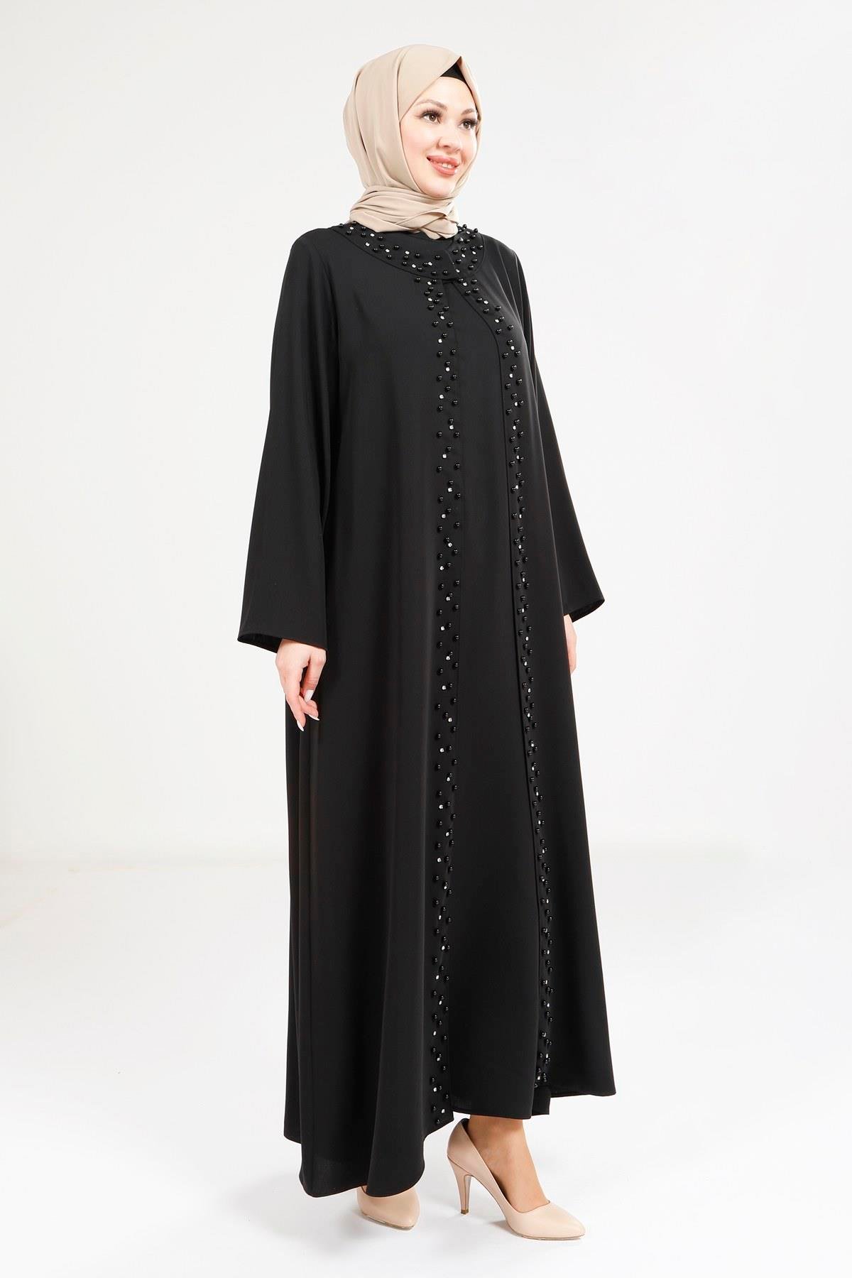 Beyza-9268 ABAYA İNCİLİ SİYAH