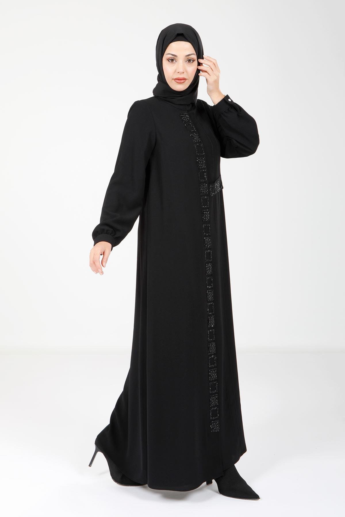 Beyza-5681 ELBİSE KARE TAŞLI SİYAH