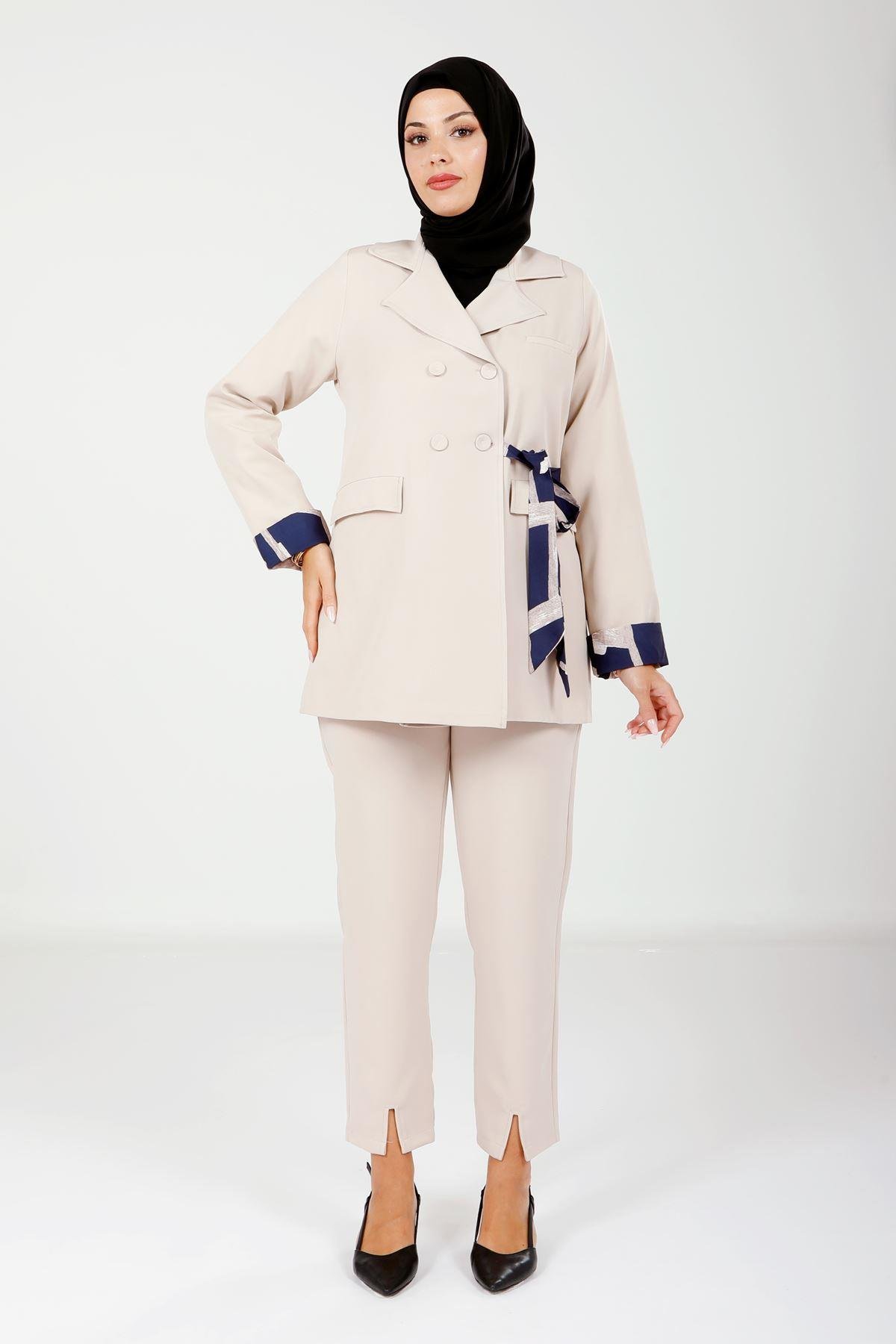 Beyza-4112 İKİLİ TAKIM CEKET PANT TAŞ