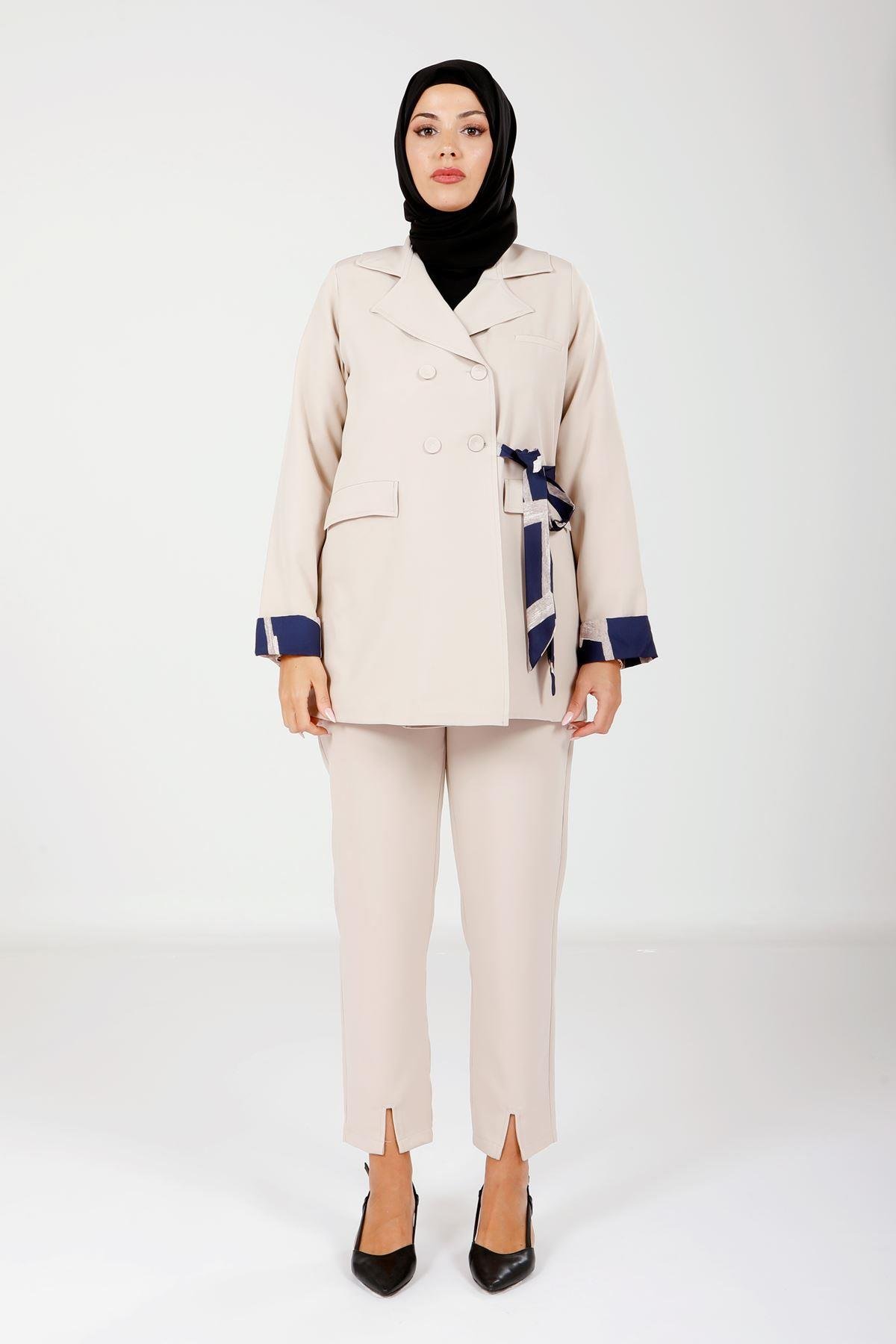 Beyza-4112 İKİLİ TAKIM CEKET PANT TAŞ