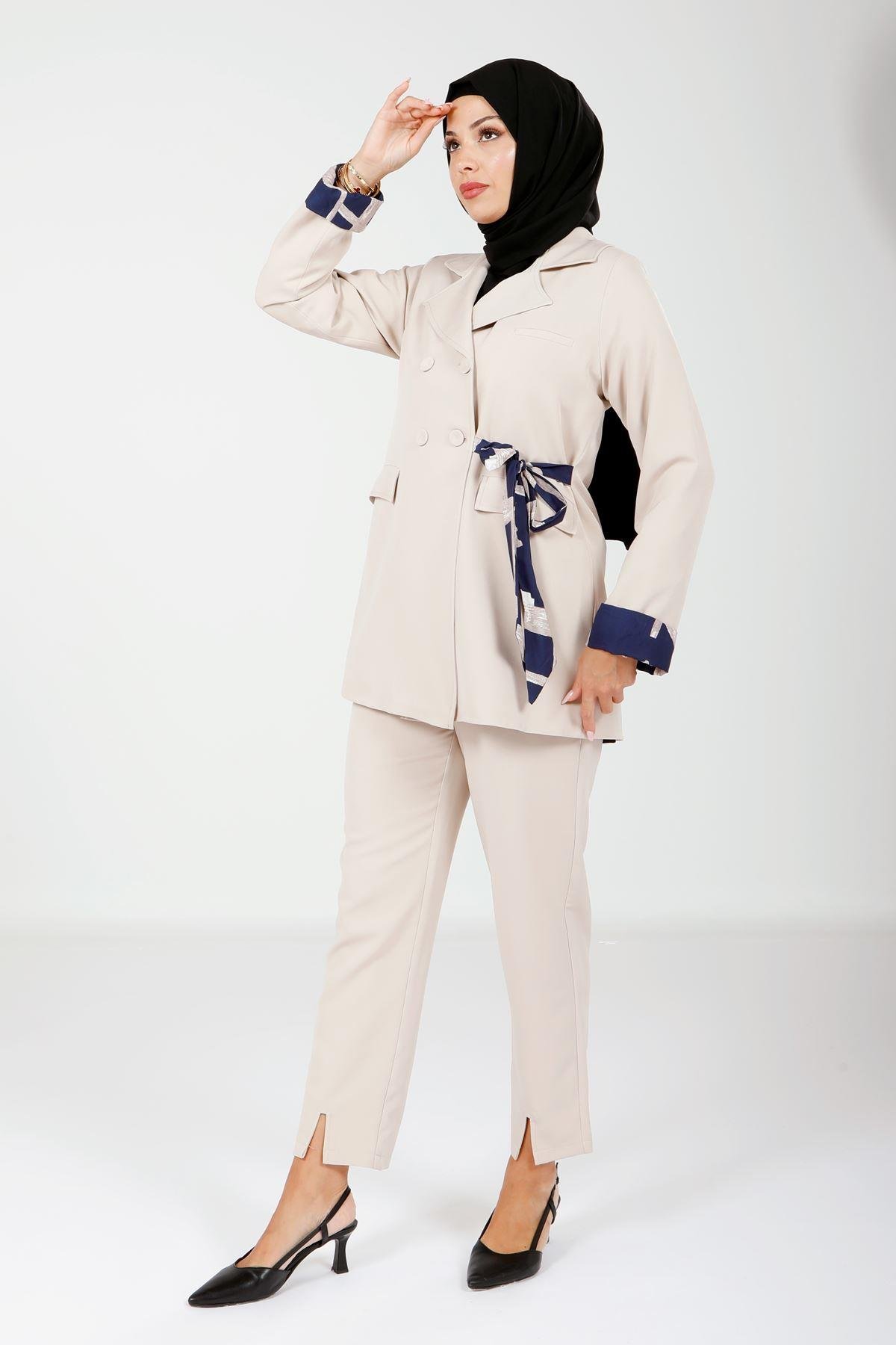 Beyza-4112 İKİLİ TAKIM CEKET PANT TAŞ