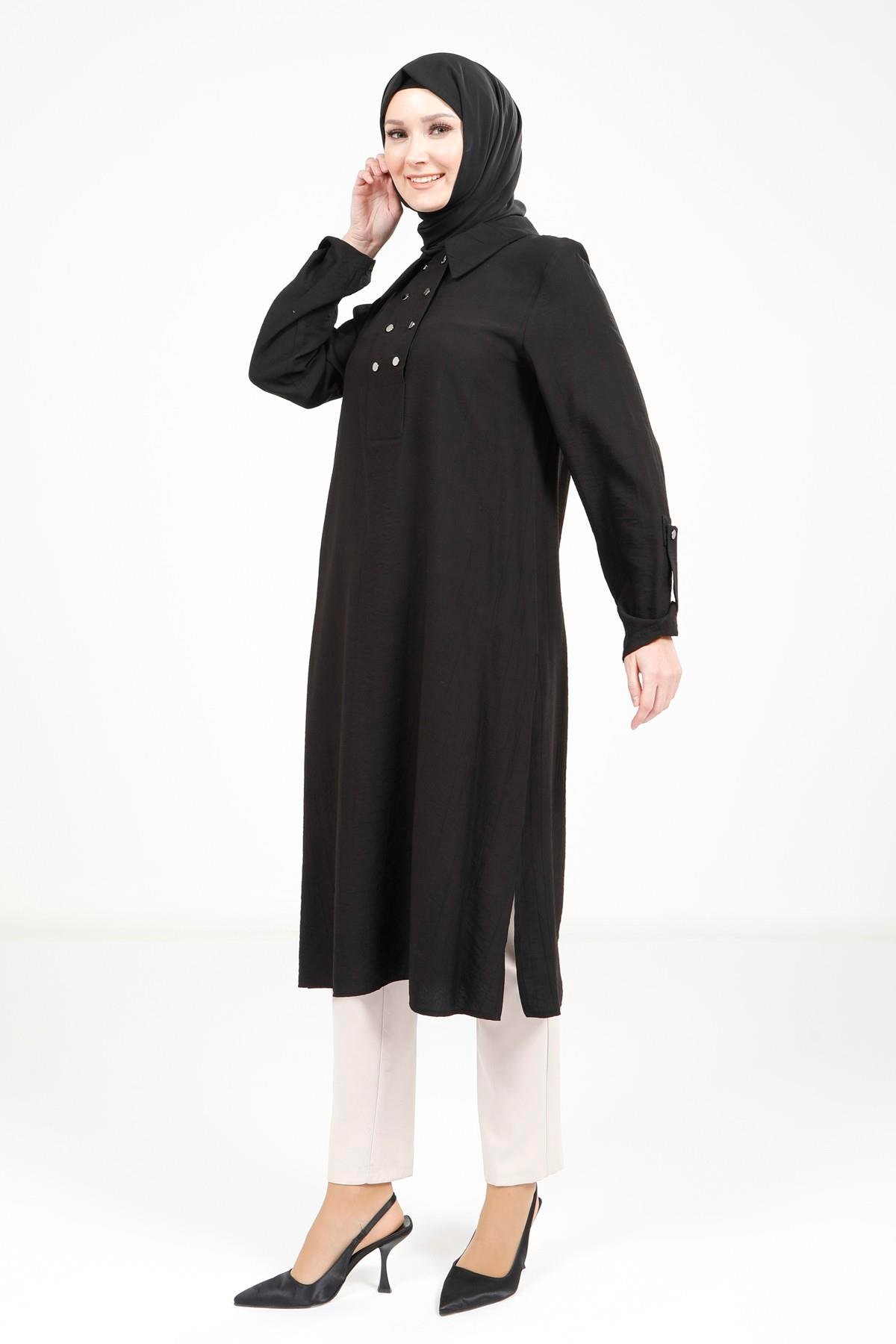 Beyza-9340 TUNİK KOL APOLETLİ SİYAH