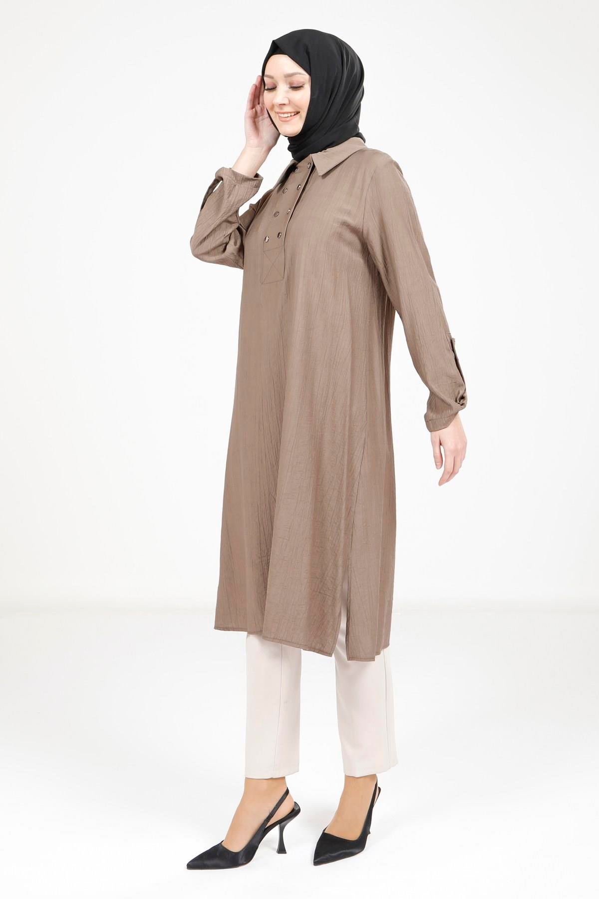 Beyza-9340 TUNİK KOL APOLETLİ VİZON