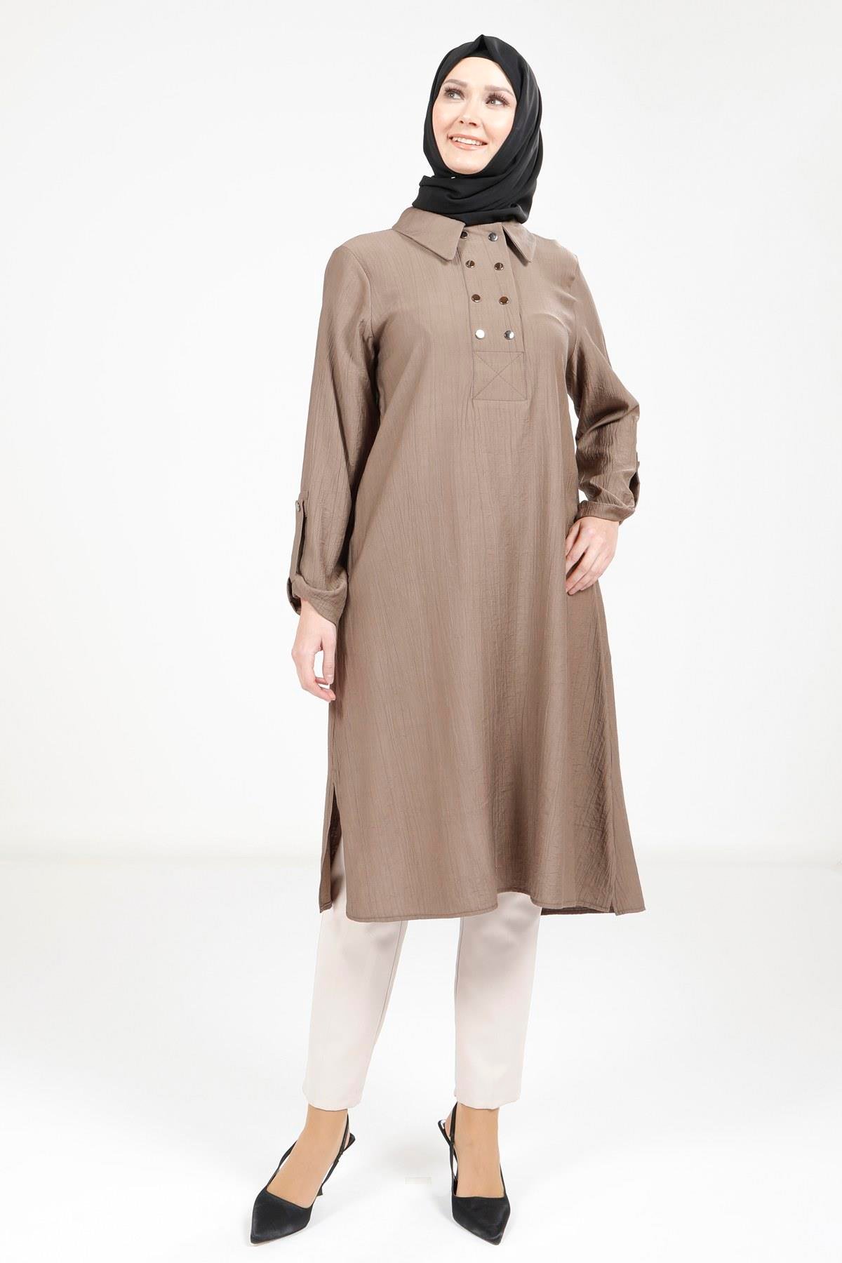 Beyza-9340 TUNİK KOL APOLETLİ VİZON