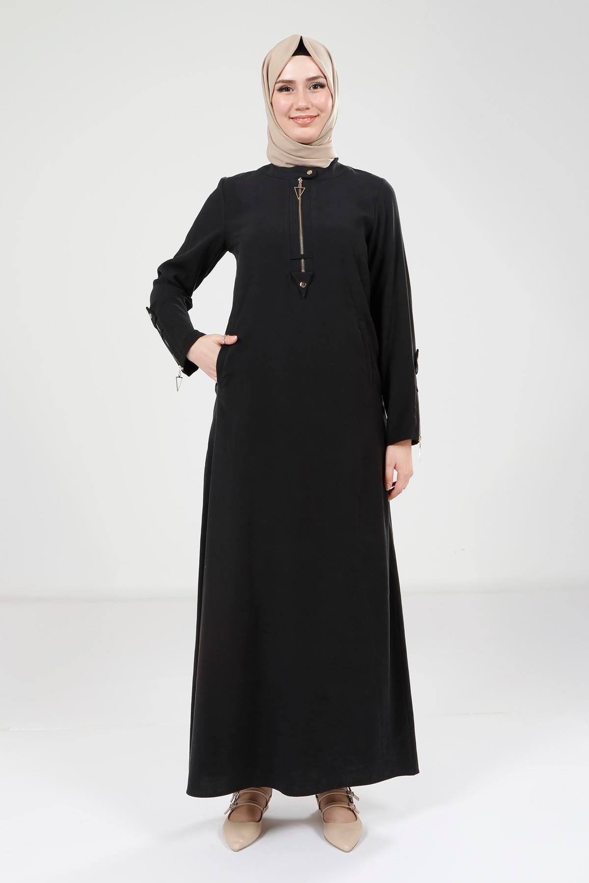 Beyza-9384 ELBİSE KOLU FERMUARLI SİYAH