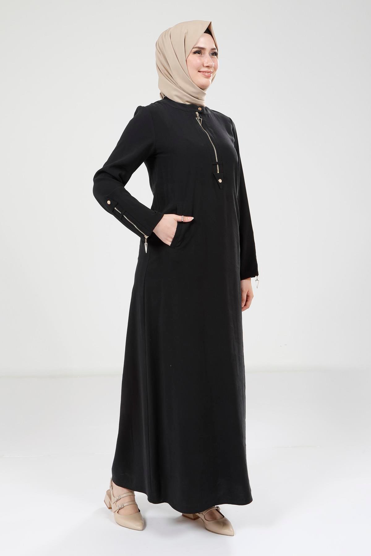 Beyza-9384 ELBİSE KOLU FERMUARLI SİYAH