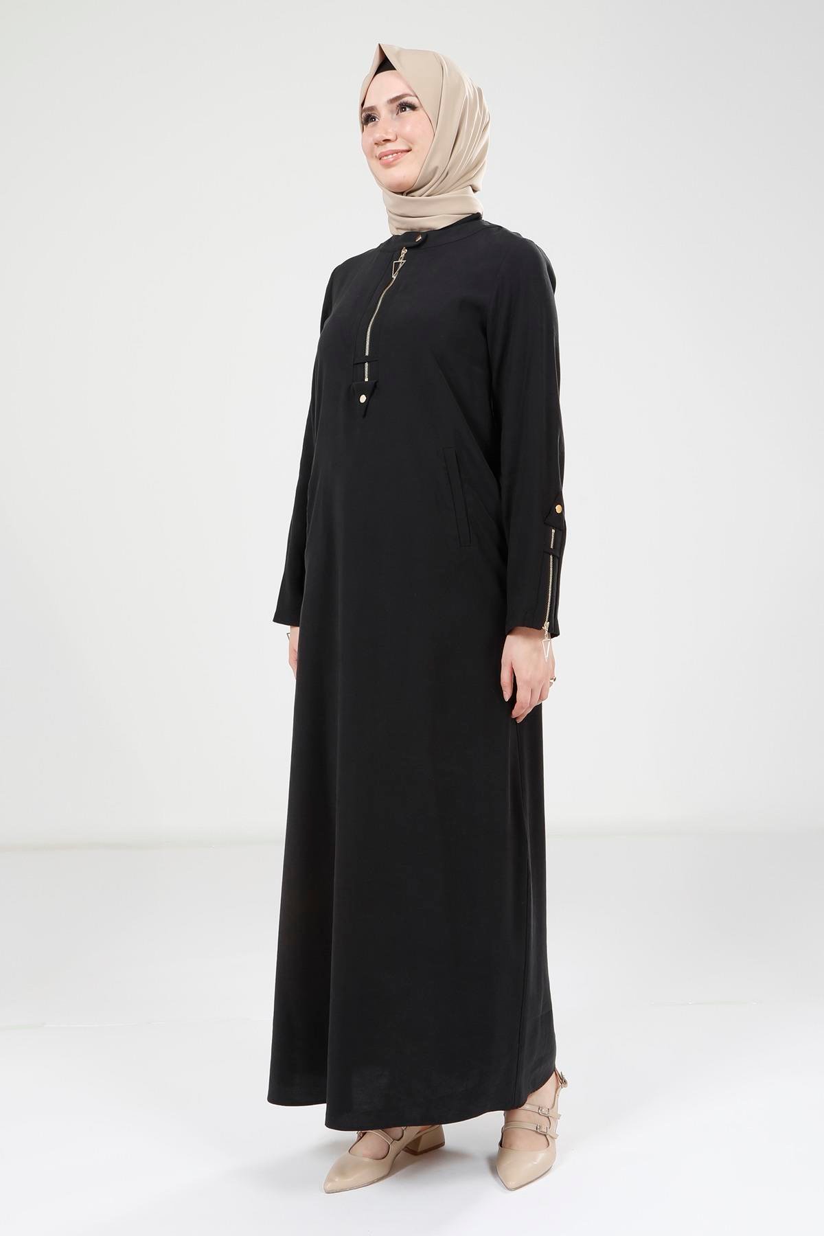 Beyza-9384 ELBİSE KOLU FERMUARLI SİYAH