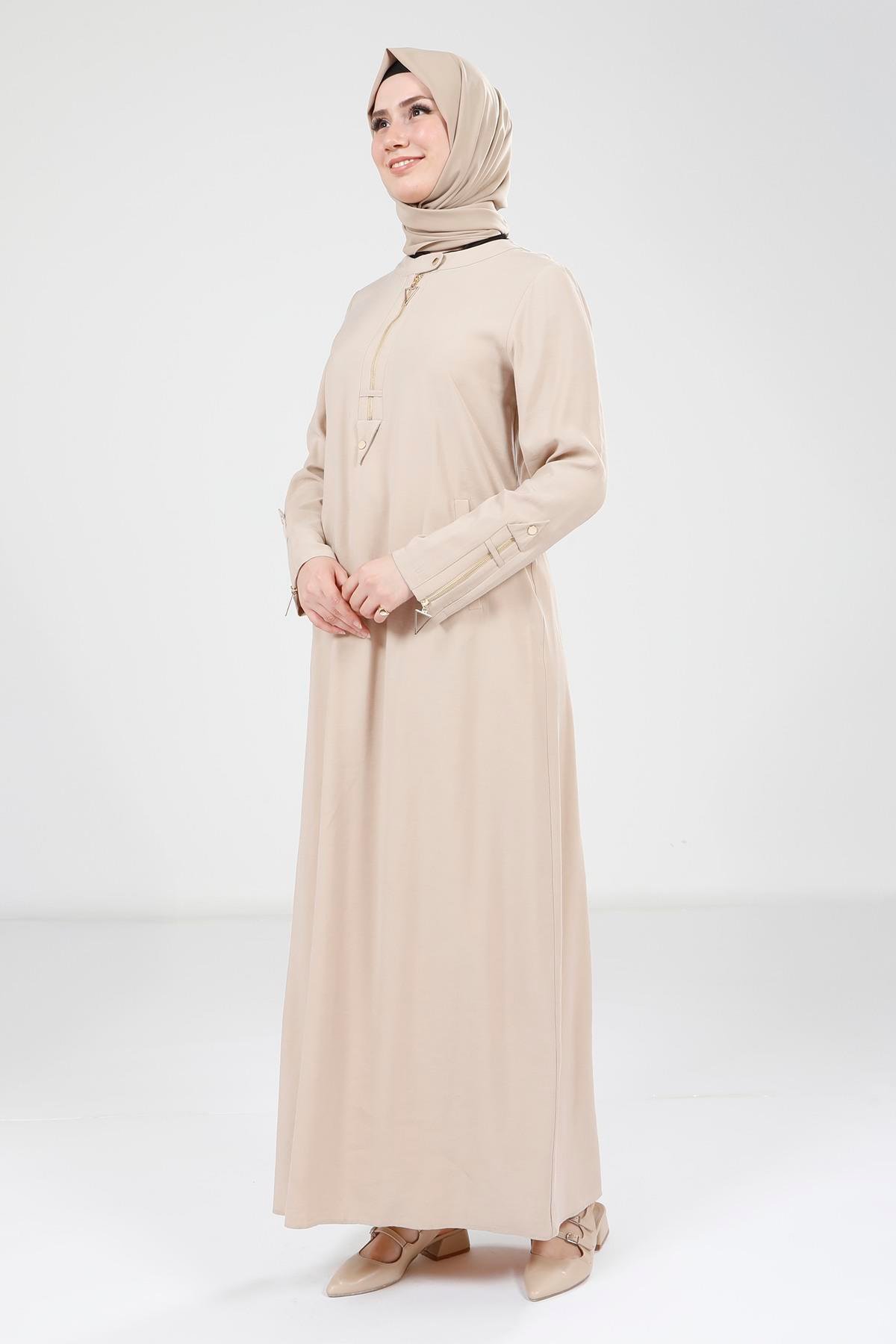 Beyza-9384 ELBİSE KOLU FERMUARLI TAŞ