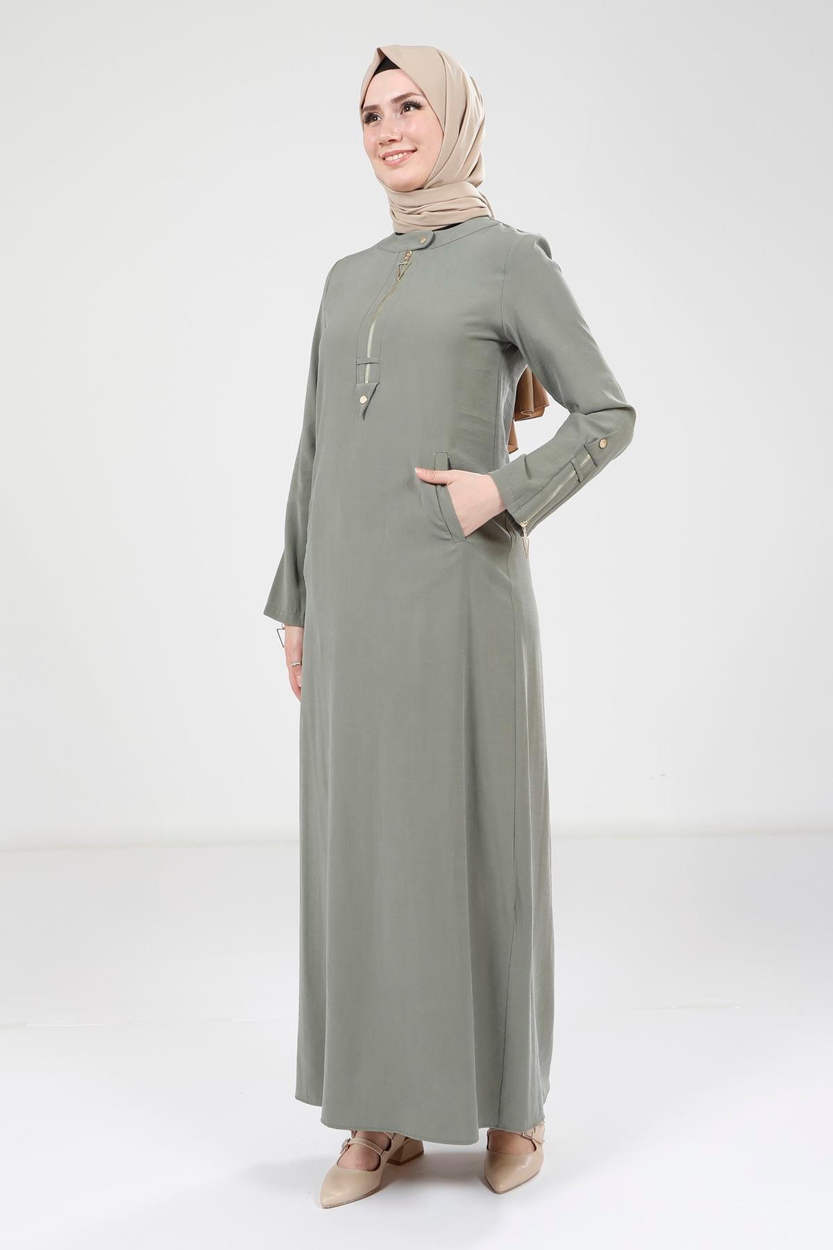 Beyza-9384 ELBİSE KOLU FERMUARLI YEŞİL