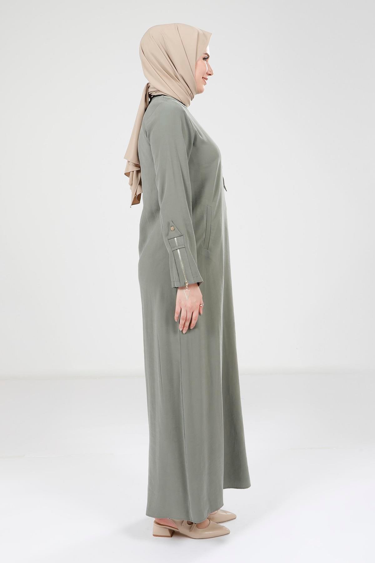 Beyza-9384 ELBİSE KOLU FERMUARLI YEŞİL