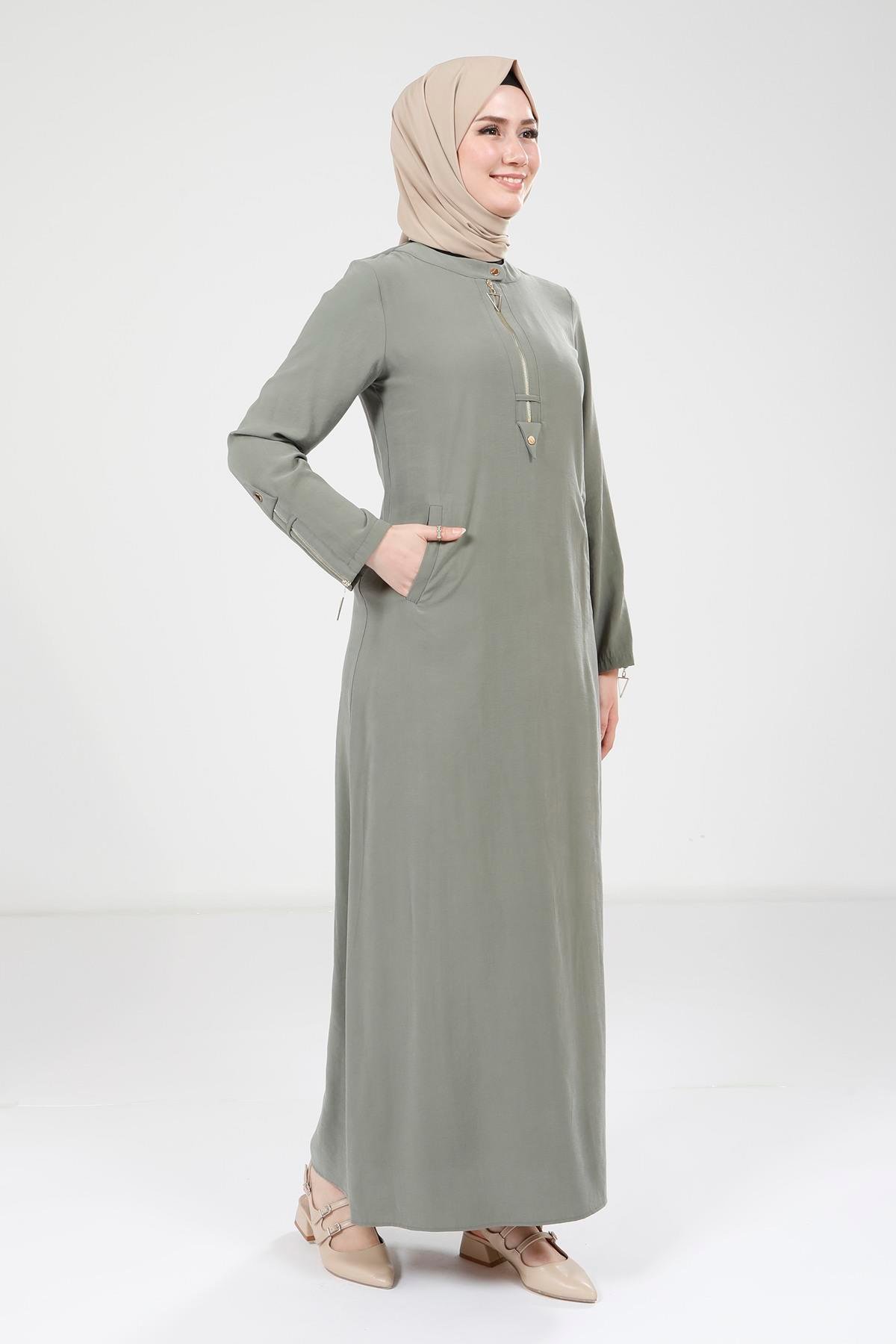 Beyza-9384 ELBİSE KOLU FERMUARLI YEŞİL